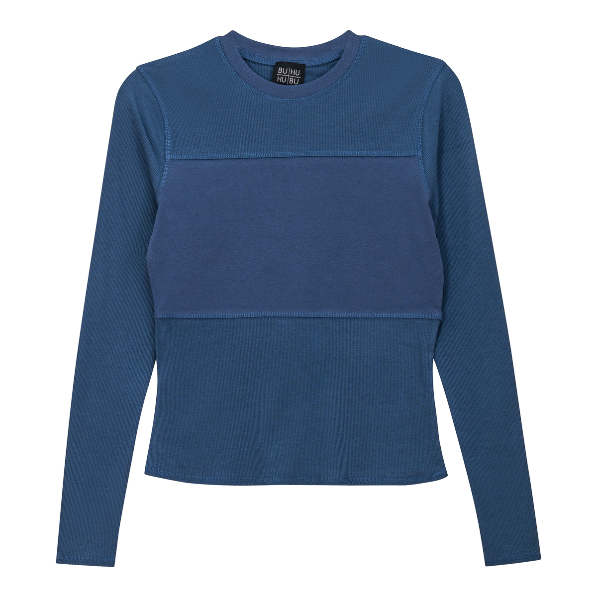 Ribbed Solid Stitching Tee in Chambray by BuHu