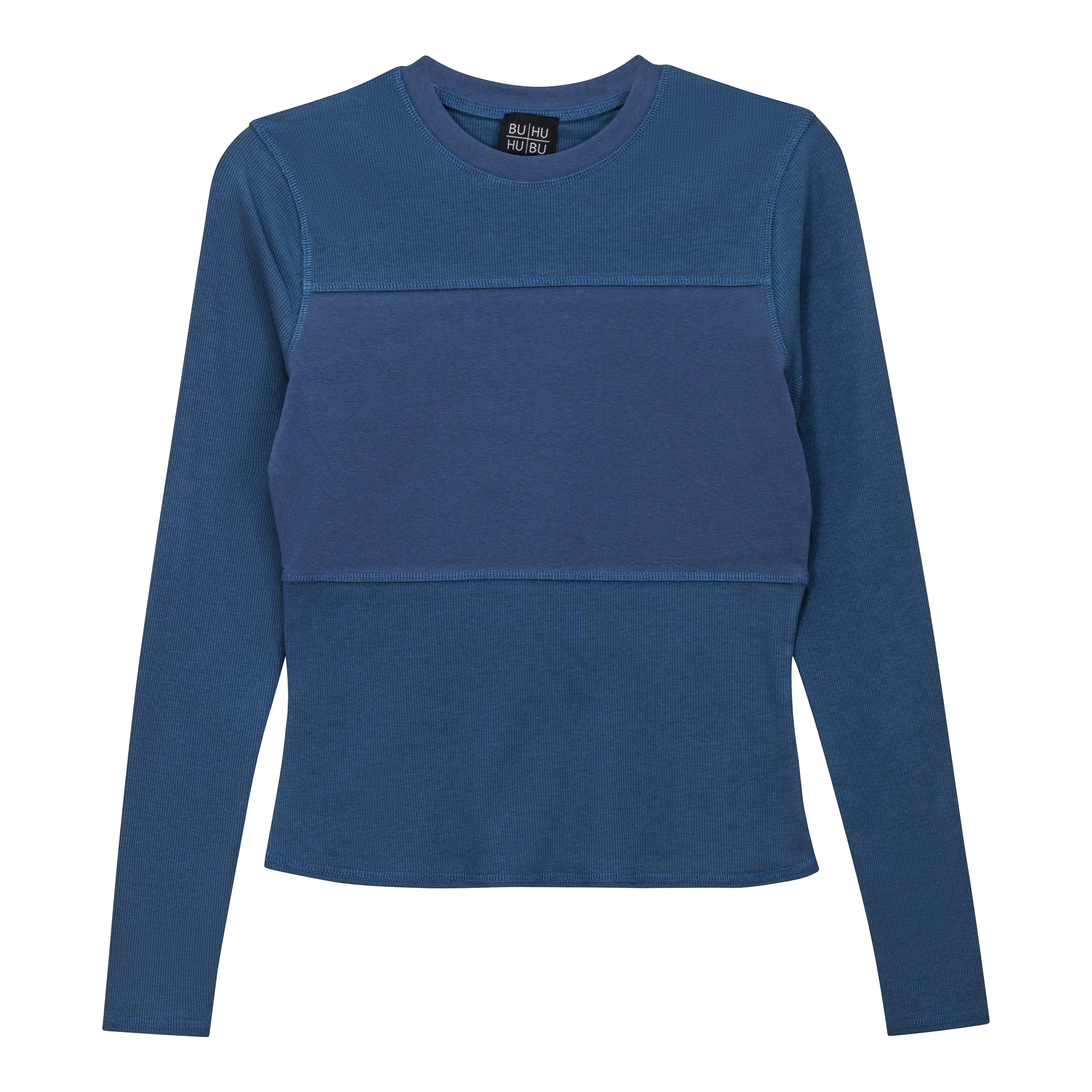 Ribbed Solid Stitching Tee in Chambray by BuHu