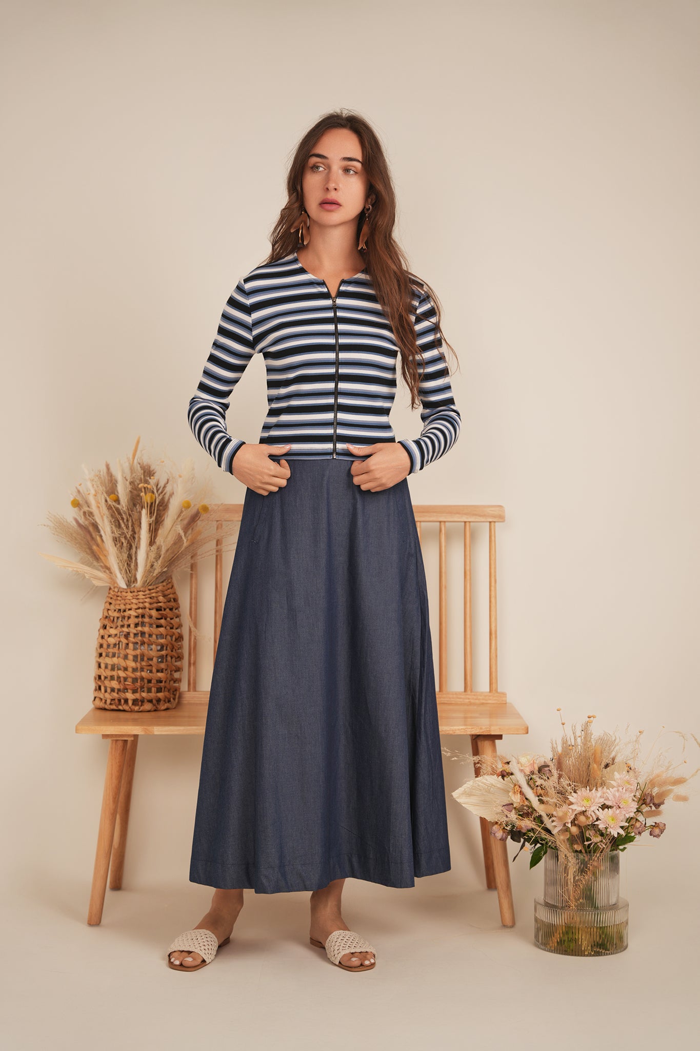 Stripped Zip Tee in by Riff