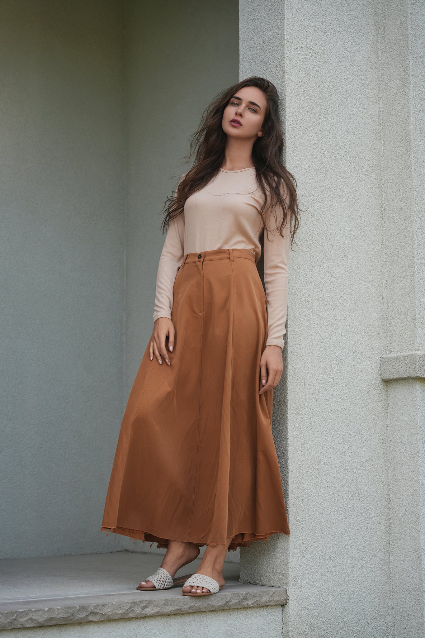 Cotton Maxi A Line Fringe Skirt in by Faves