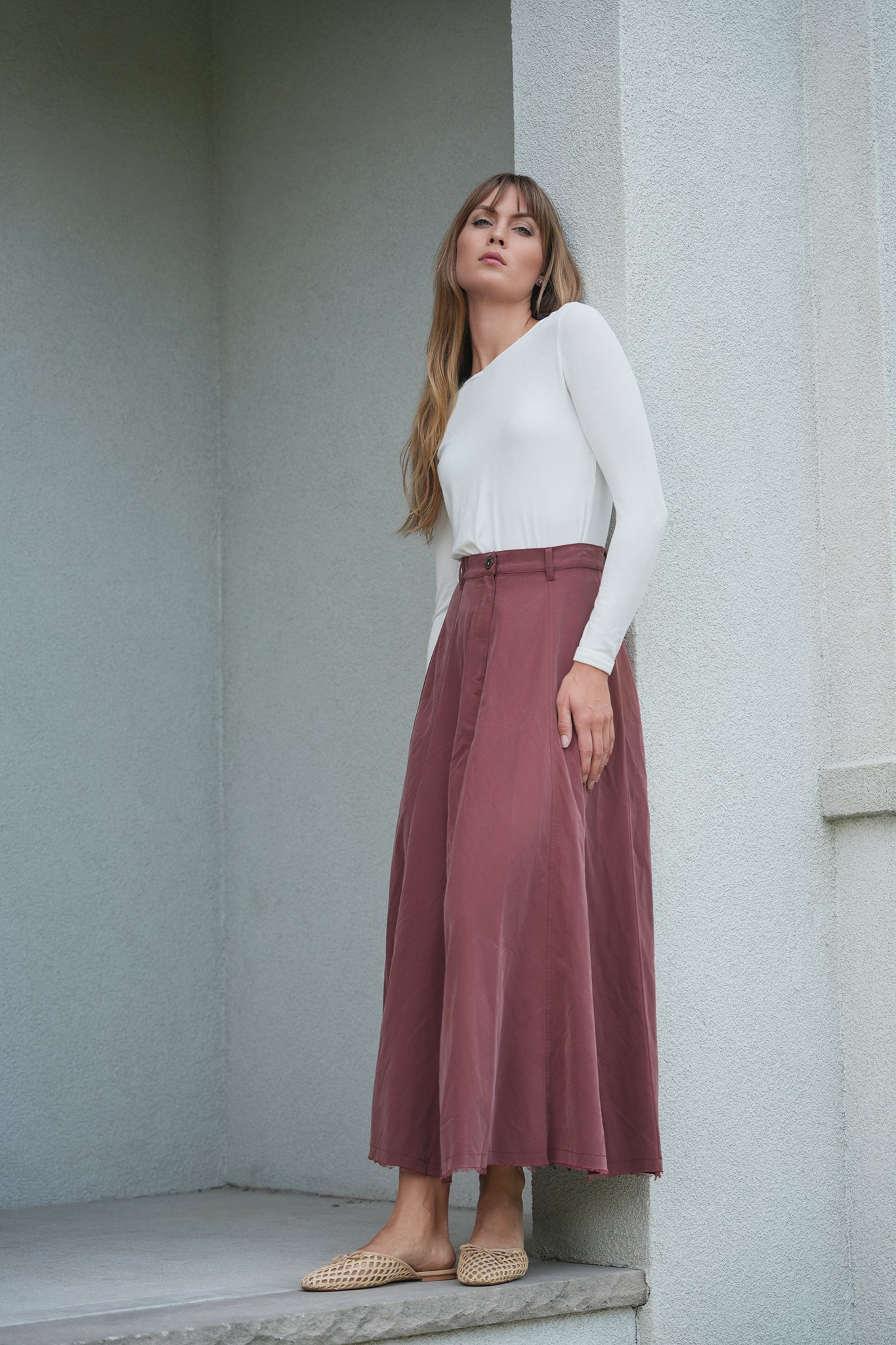 Cotton Maxi A Line Fringe Skirt in by Faves