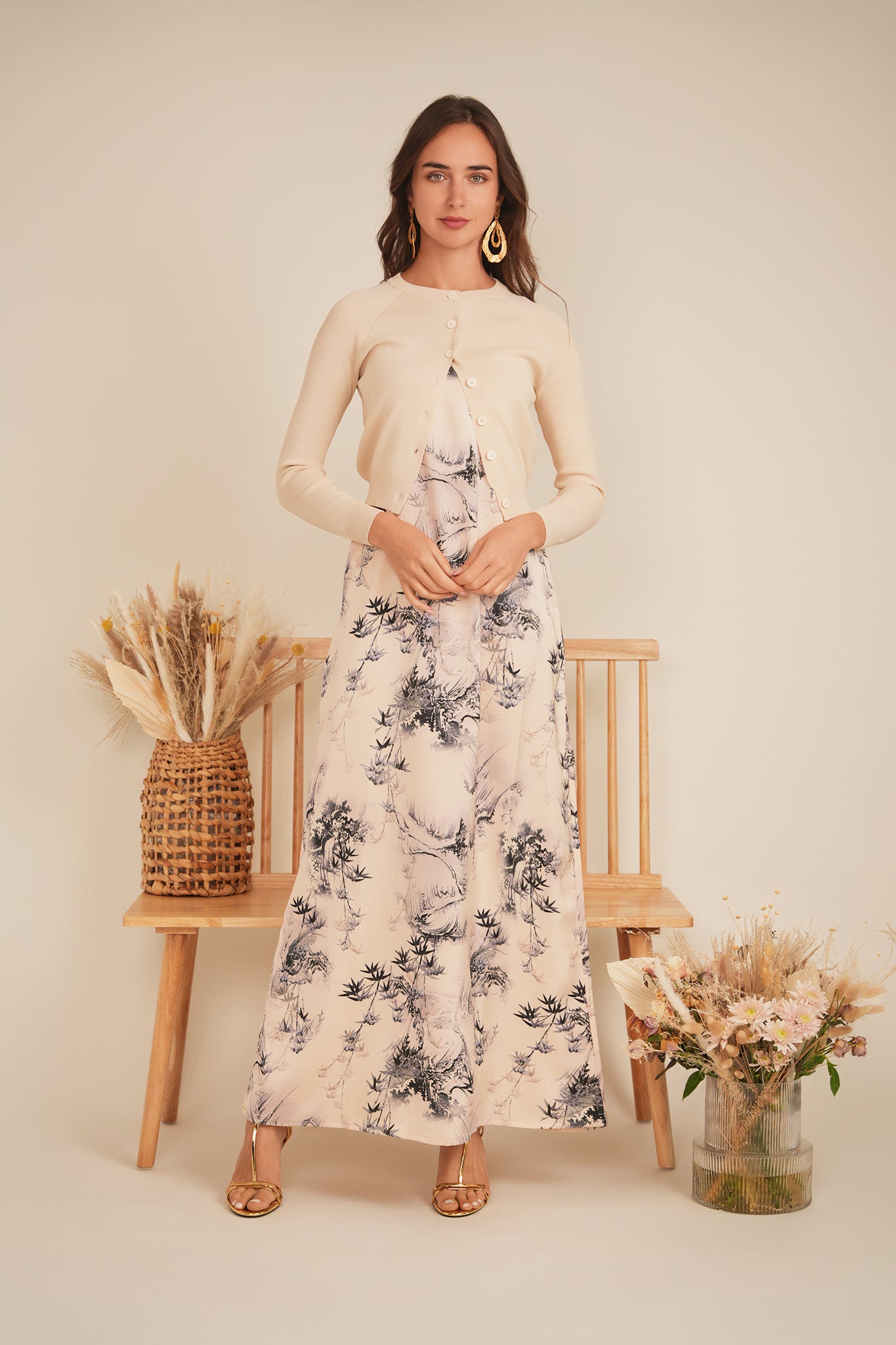 Printed Jumper Knit Cardigan Set in by E.U.X. Exclusive