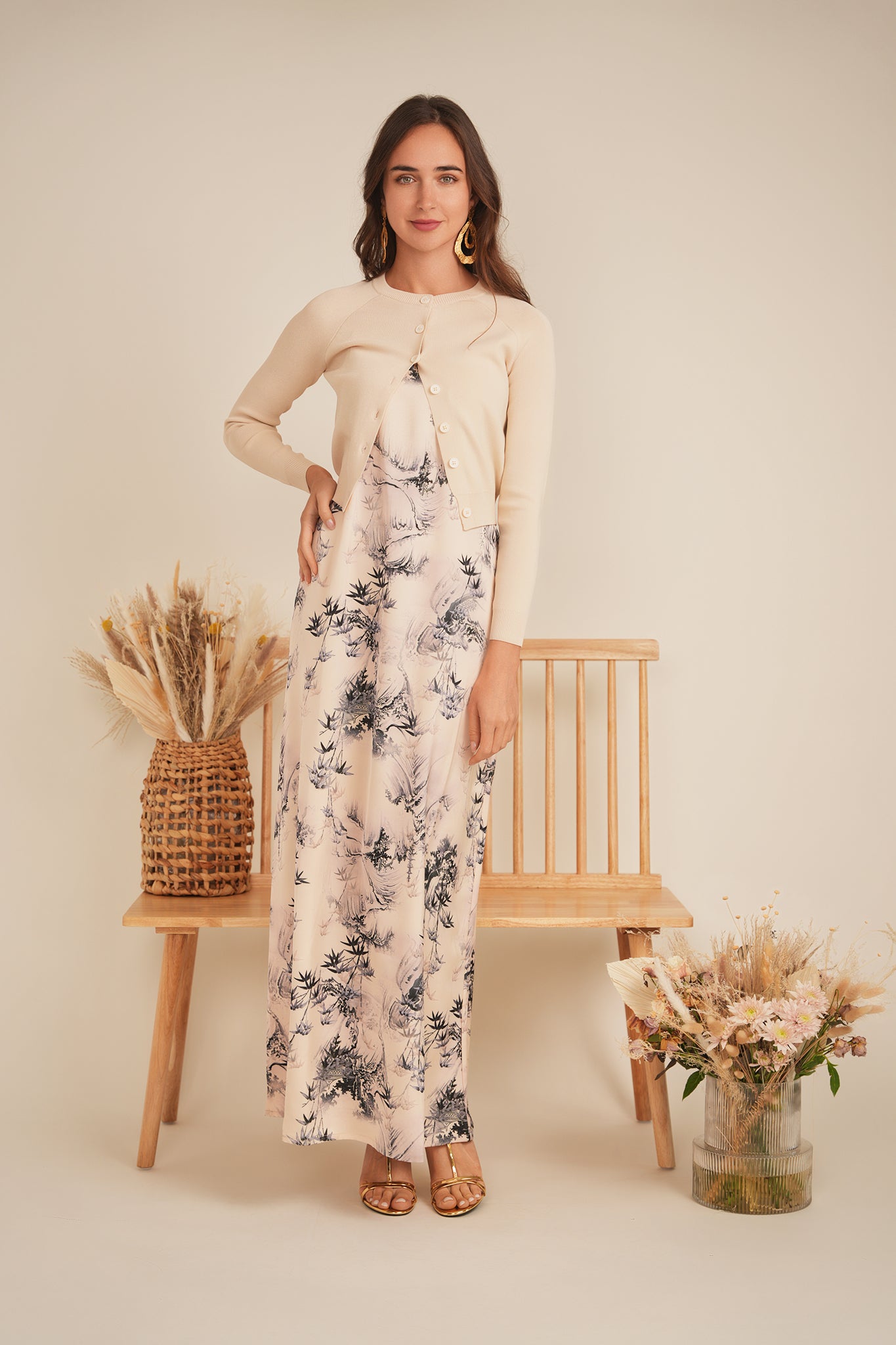 Printed Jumper Knit Cardigan Set in by E.U.X. Exclusive