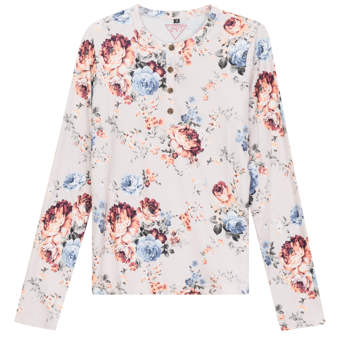 Henley Front Floral Tee in Stone by 24-Jul