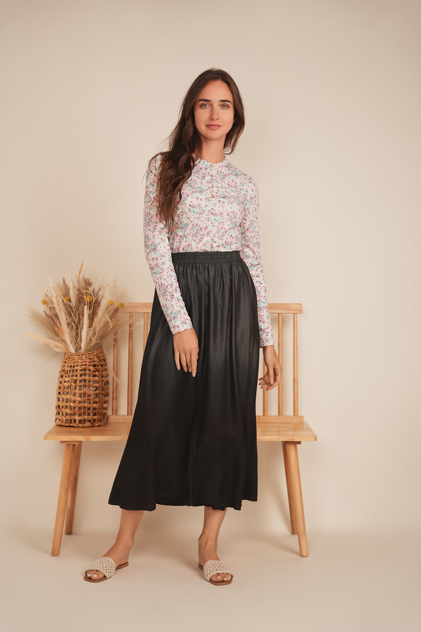 Henley Front Floral Tee in by 24/7