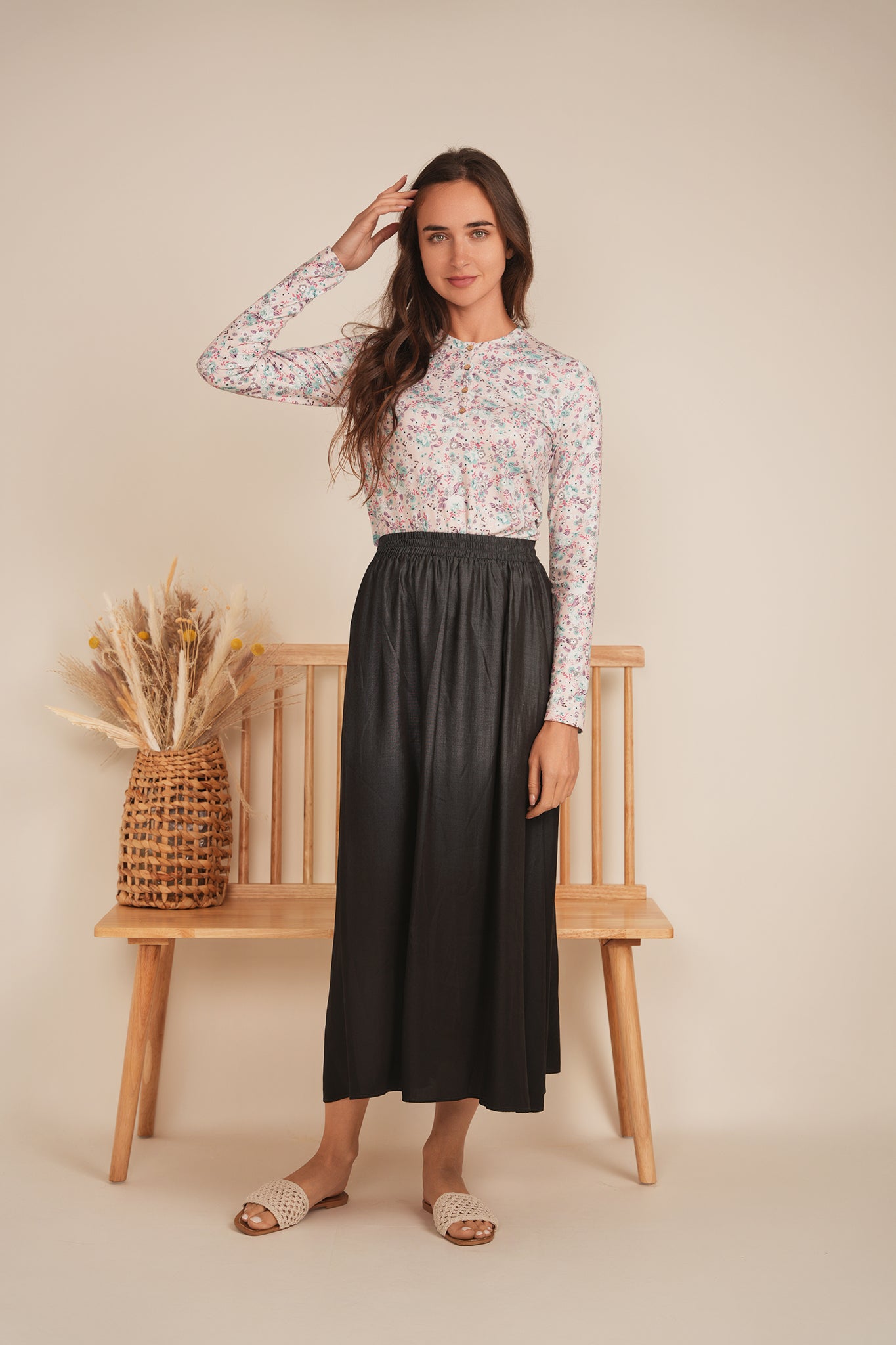 Henley Front Floral Tee in by 24/7