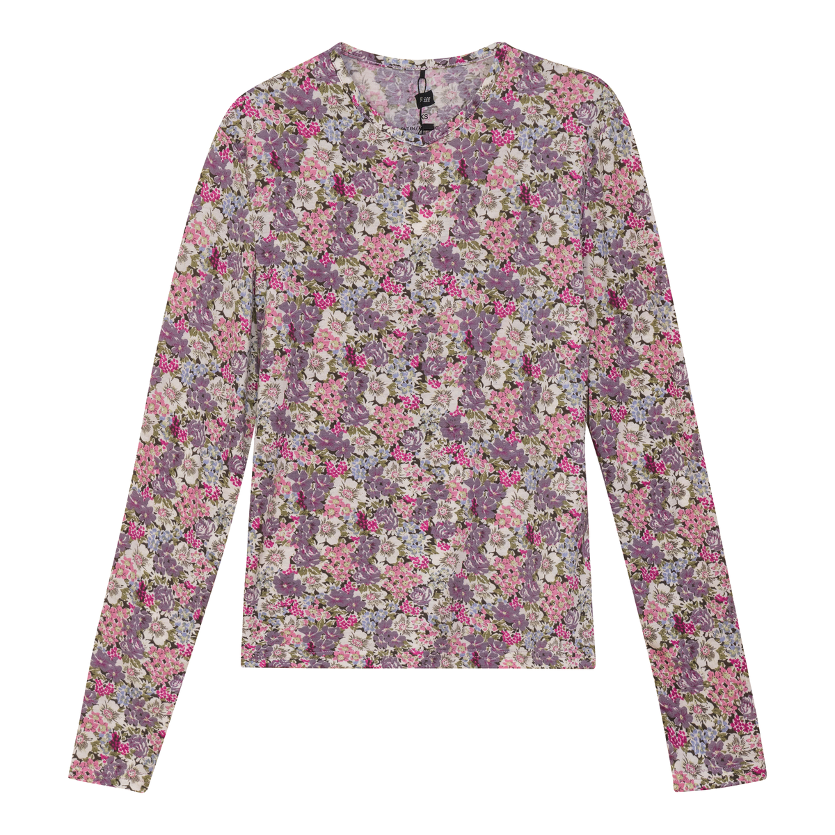 Cotton Floral Long Sleeves V Neck Tee in Lavender by Riff