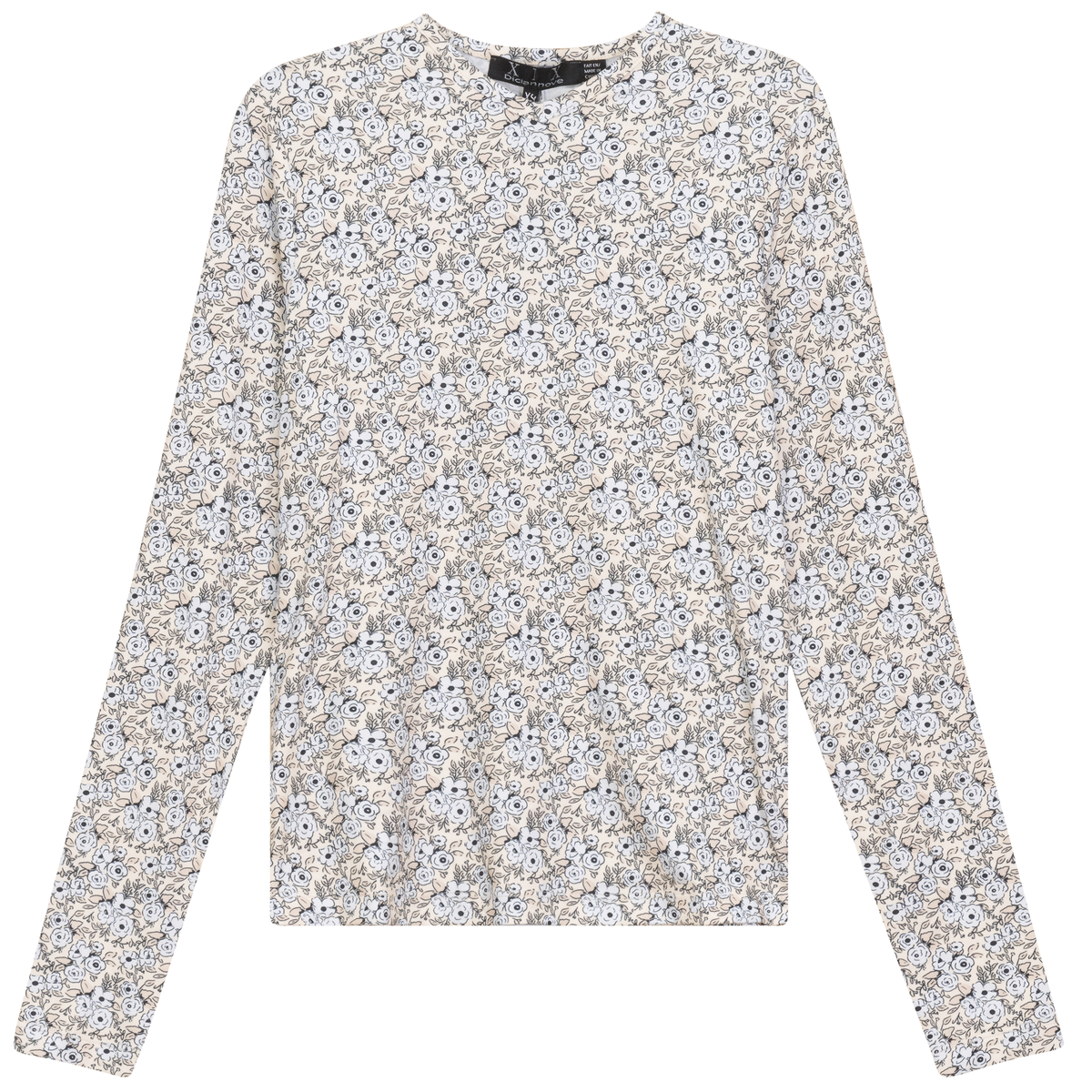 Printed V Neck Long Sleeve Tee in Vanilla by Diciannove