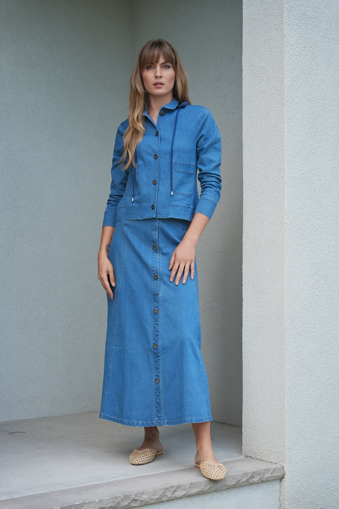 Denim Wash Hoodie Jacket in by Faves