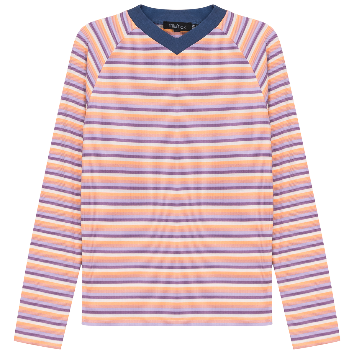 Stripped V Neck Raglan Tee in Mauve by MiuMax