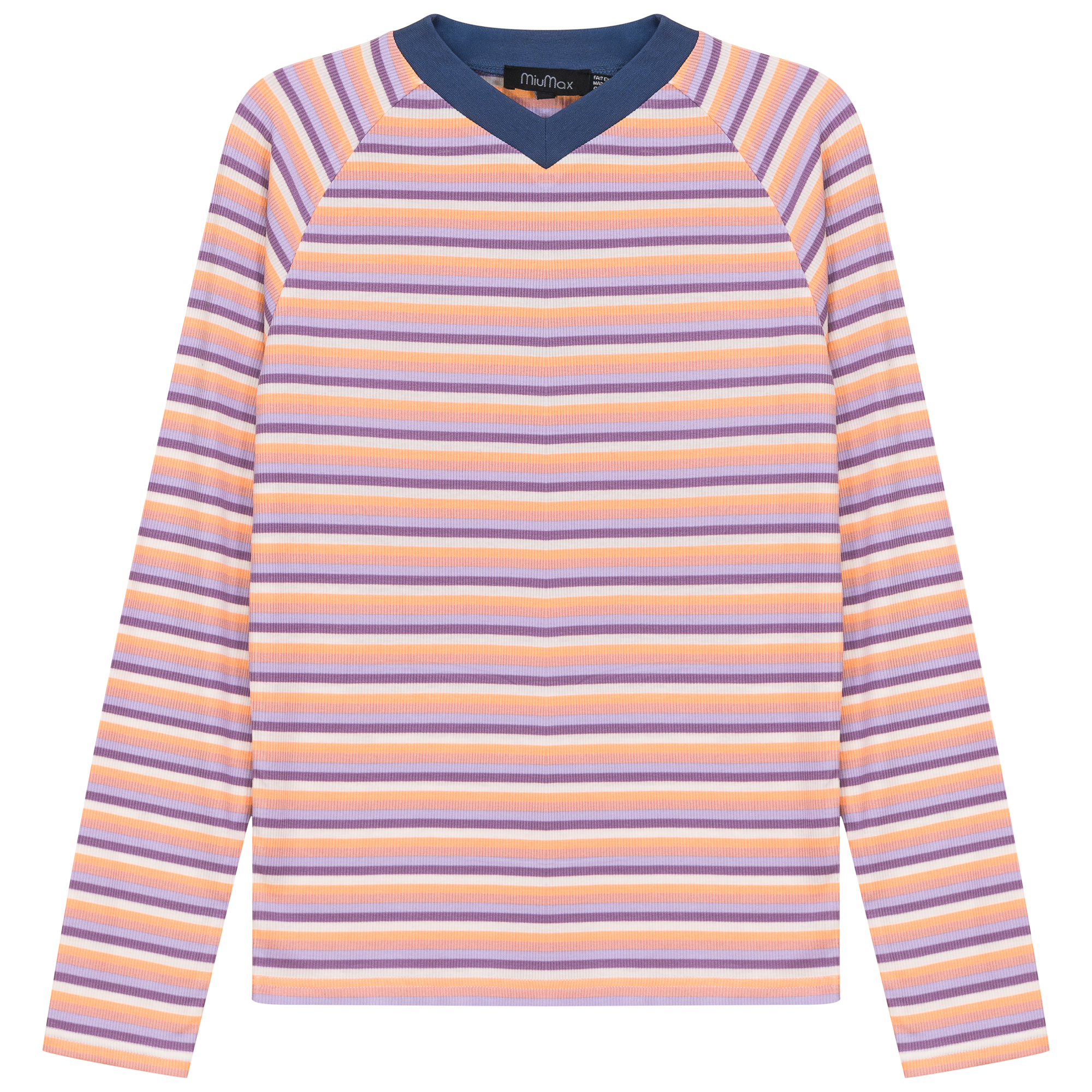 Stripped V Neck Raglan Tee in Mauve by MiuMax