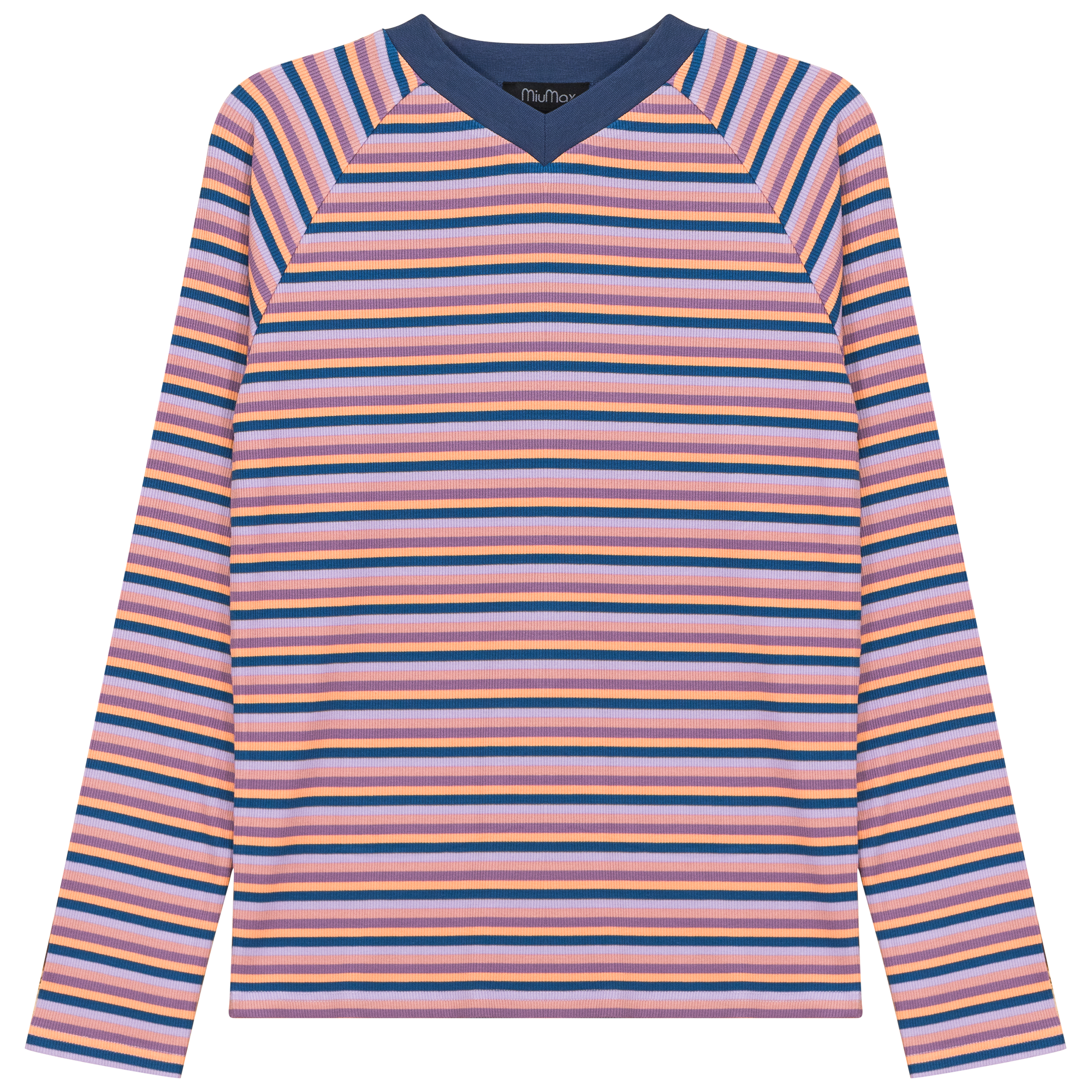 Stripped V Neck Raglan Tee in Sapphire by MiuMax