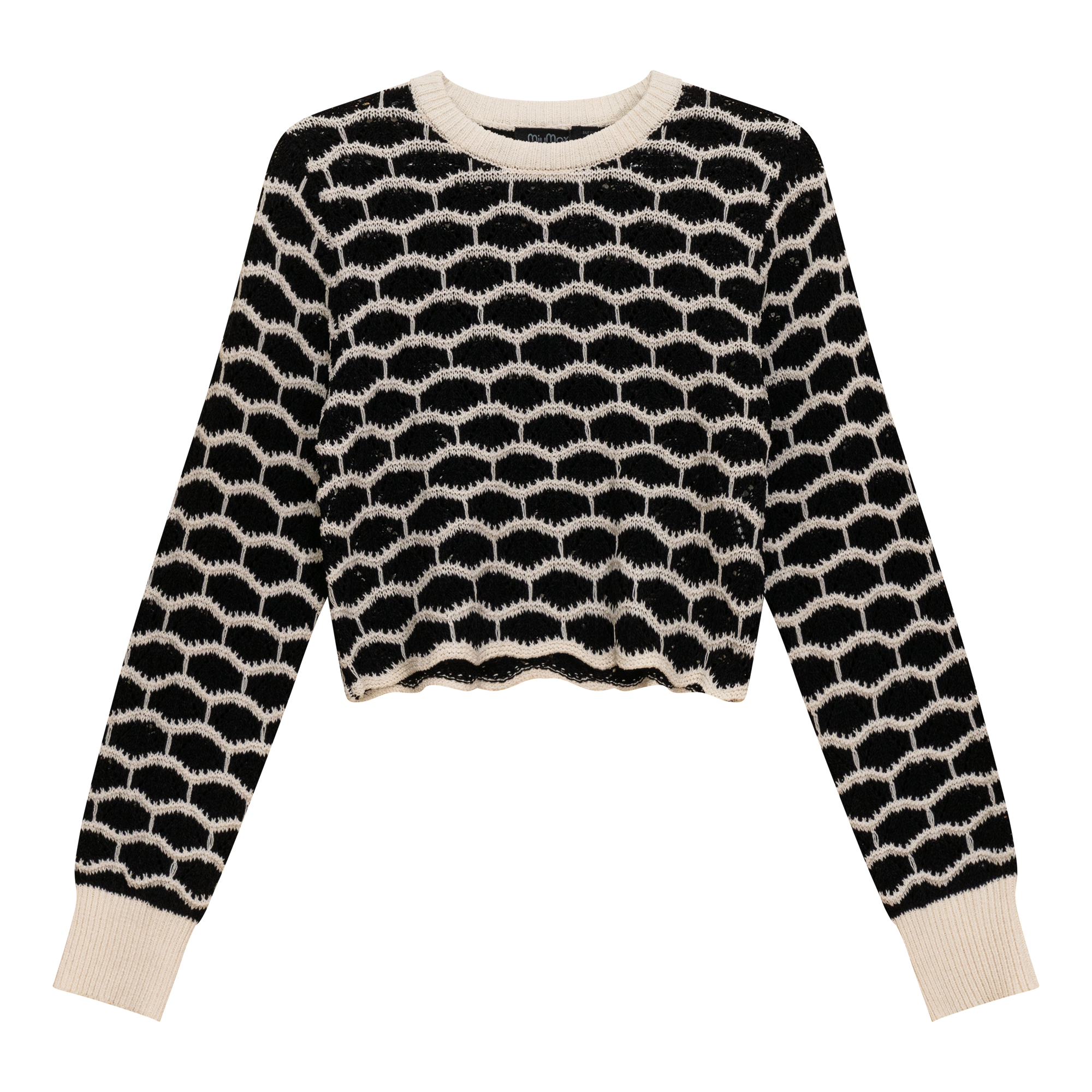 Cropped Wave Sweater in Black Cream by MiuMax