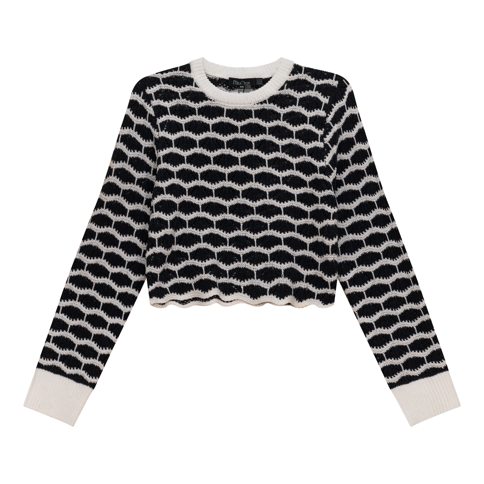 Cropped Wave Sweater in Dark Navy White by MiuMax