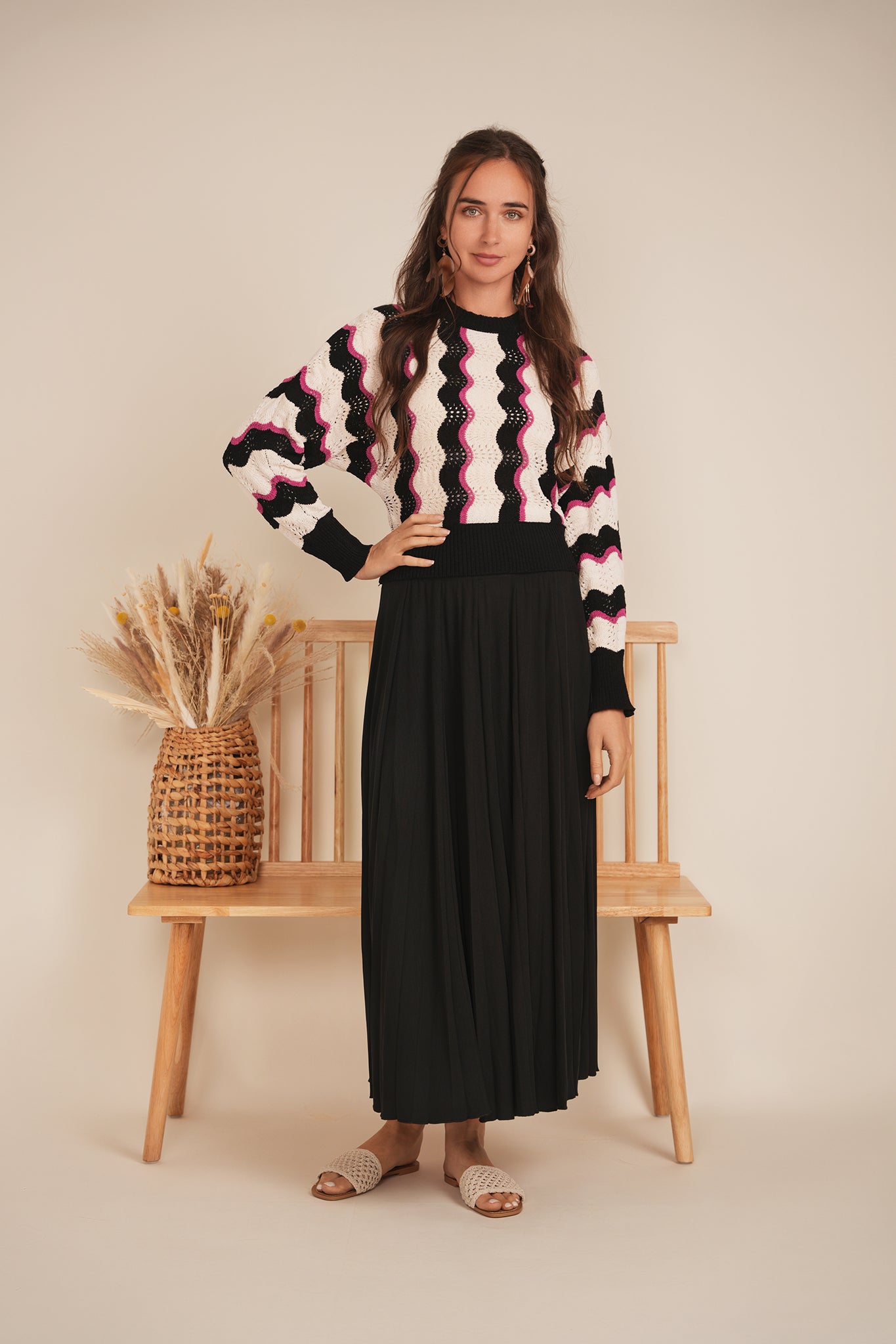 Midi Pique Burst Pleated Skirt in by Mademoiselle