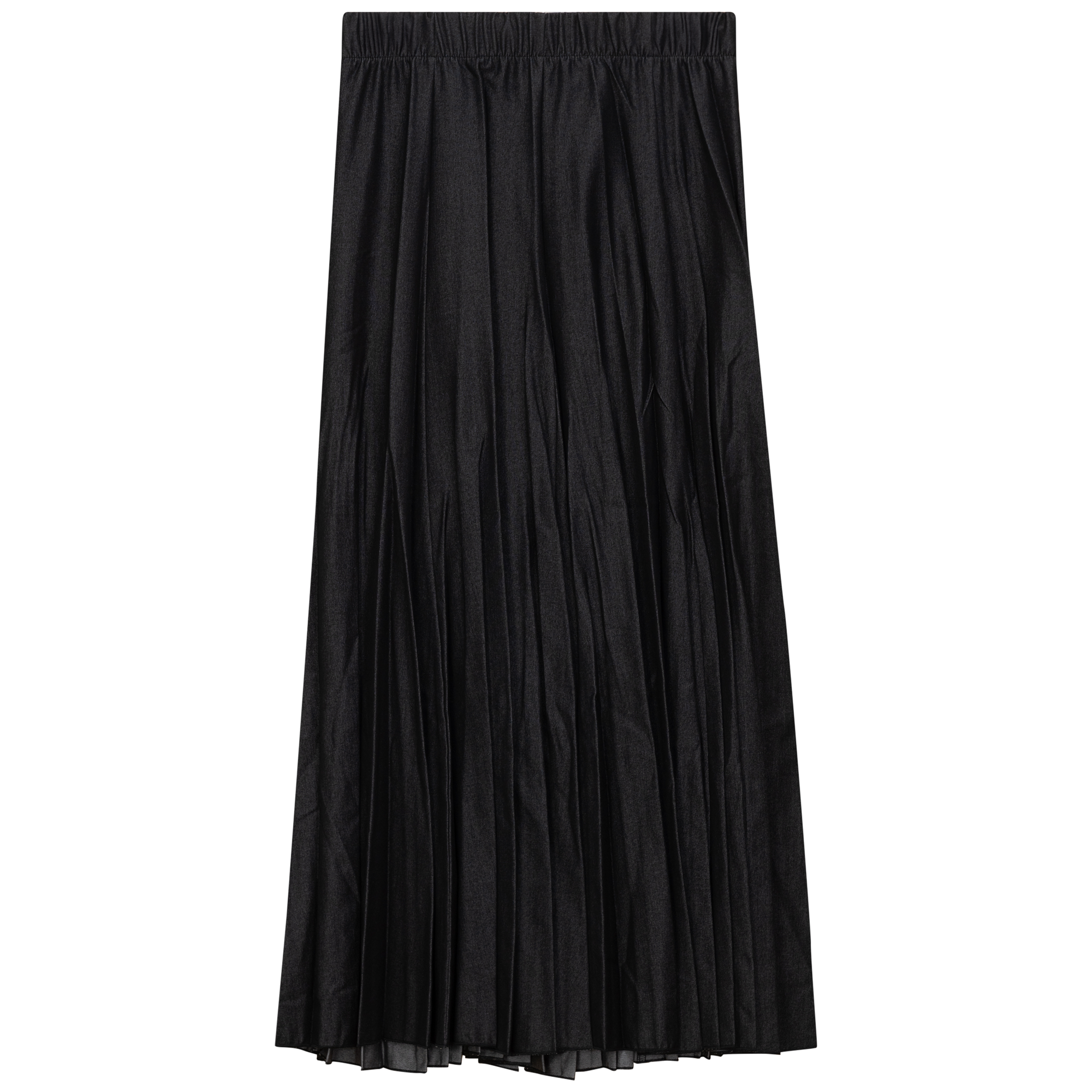 Midi Denim Burst Pleated Skirt in Black Mix by Mademoiselle