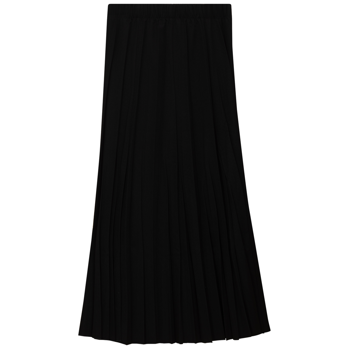 Midi Denim Burst Pleated Skirt in Black by Mademoiselle