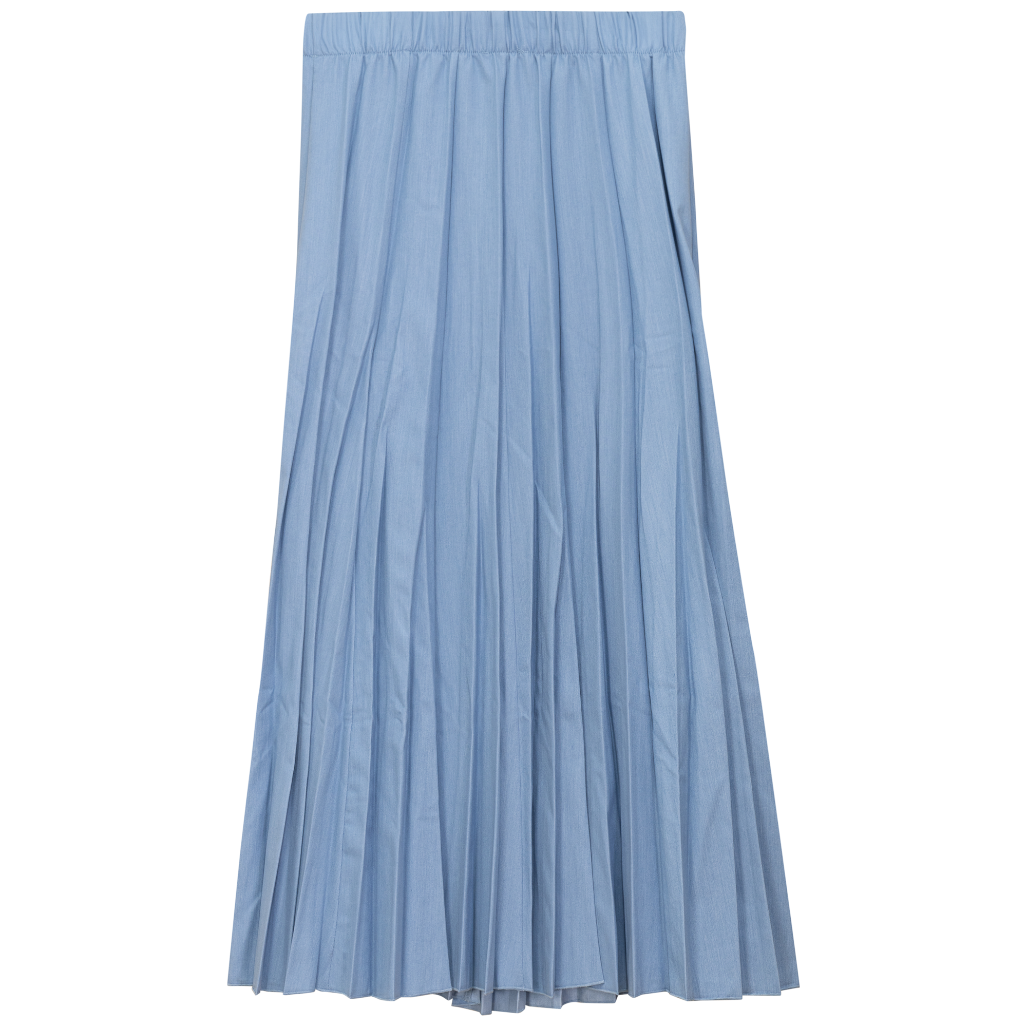 Midi Denim Burst Pleated Skirt in Bleach by Mademoiselle