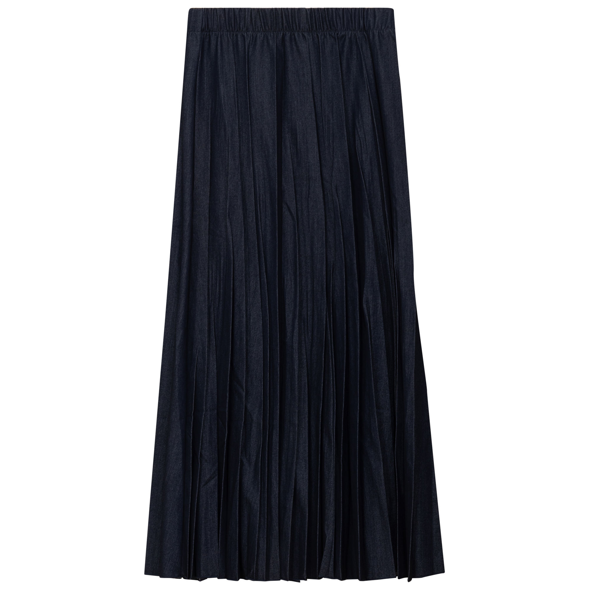 Midi Denim Burst Pleated Skirt in Dark Denim by Mademoiselle