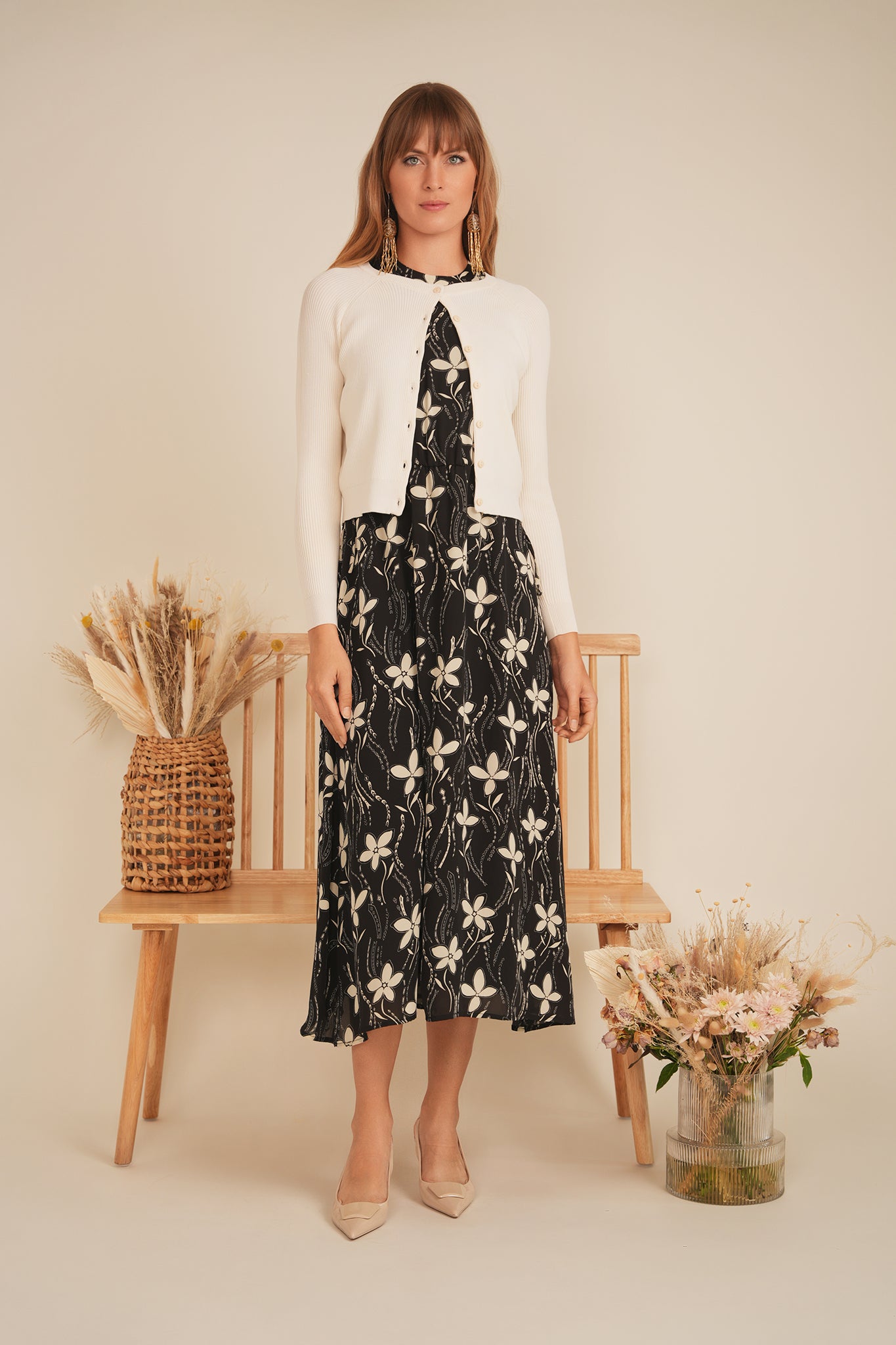 Floral Chiffon Bungee Jumper in Cream by Coco de la Mour