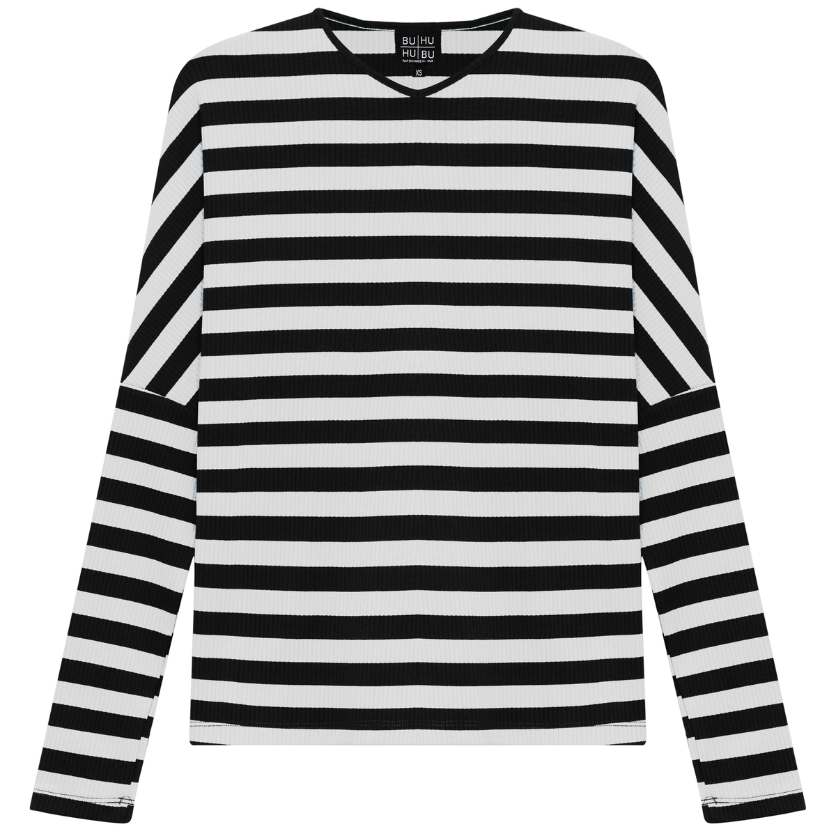 Cotton Striped V Neck Top in Black White by BuHu