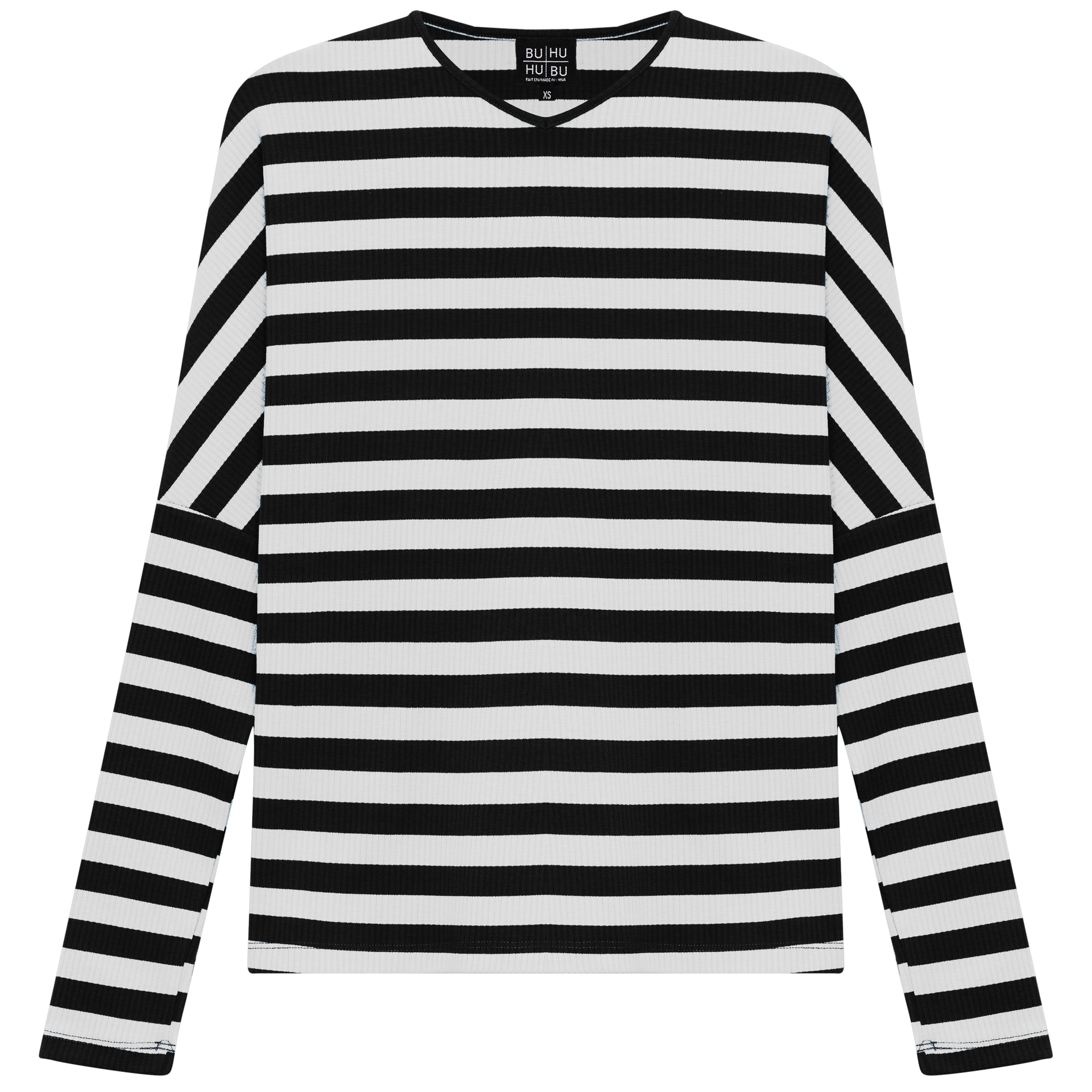 Cotton Striped V Neck Top in Black White by BuHu