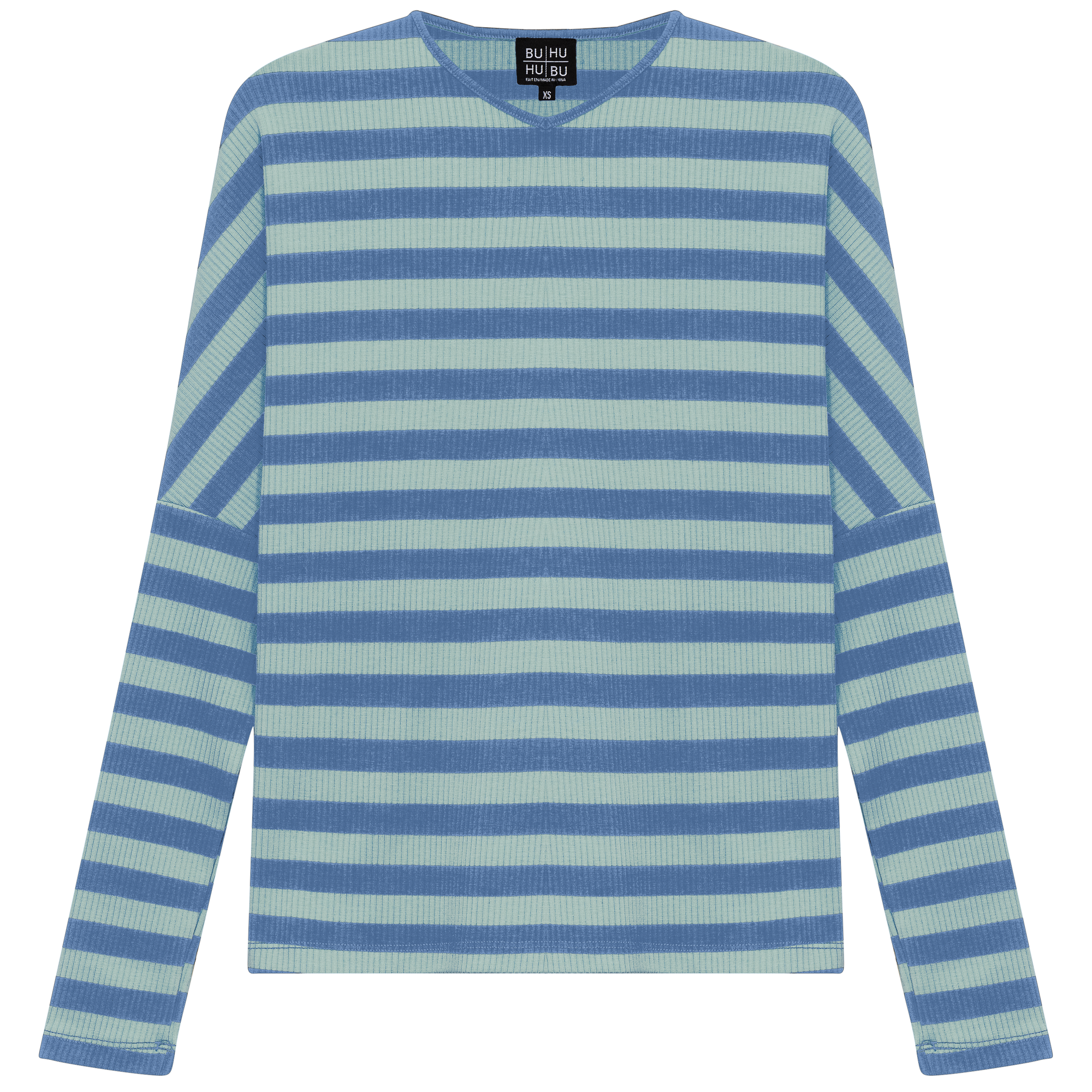 Cotton Striped V Neck Top in Chambray Mint by BuHu