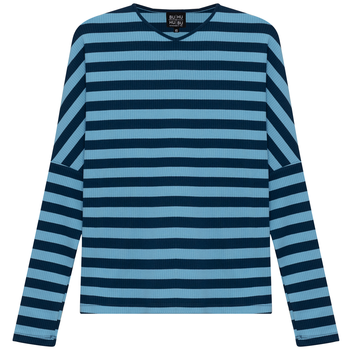 Cotton Striped V Neck Top in Denim Blue by BuHu