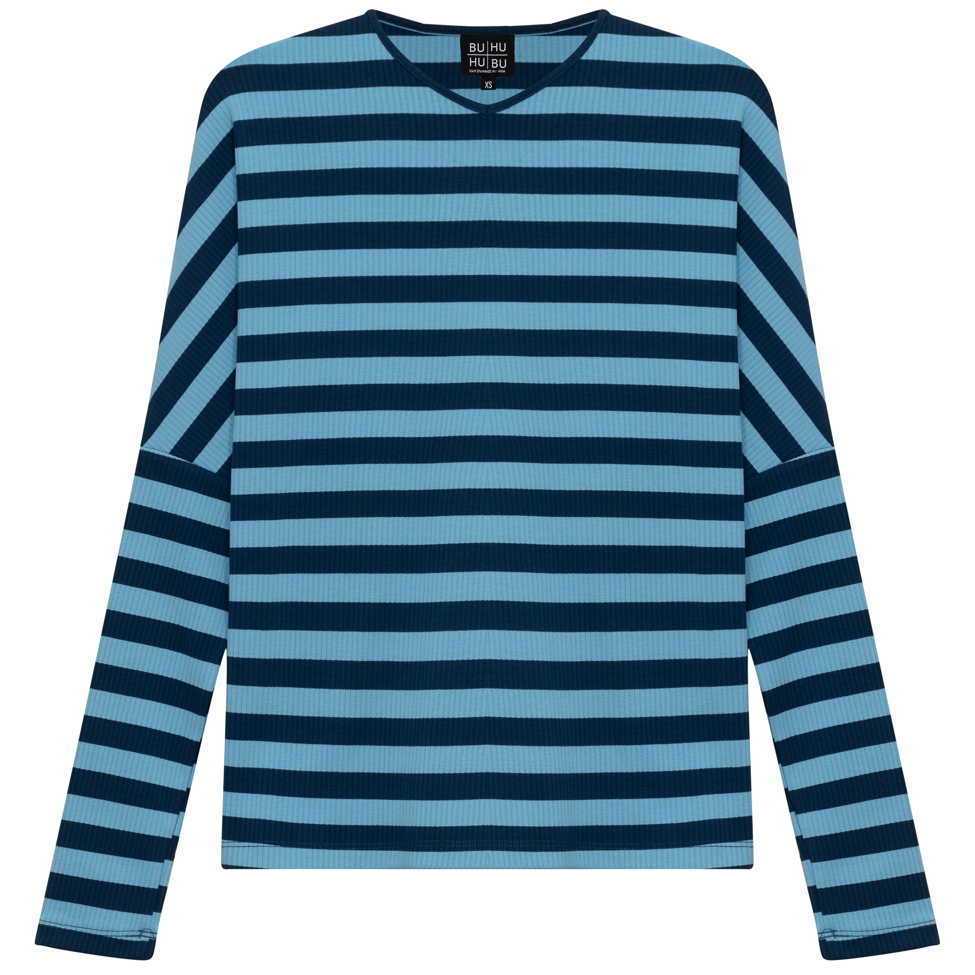 Cotton Striped V Neck Top in Denim Blue by BuHu