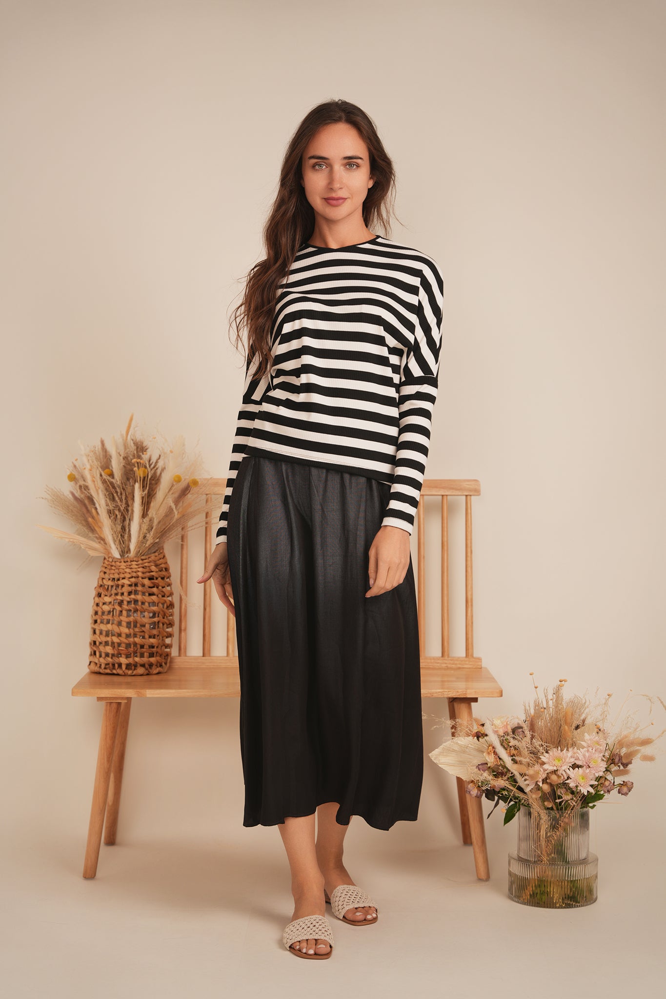 Cotton Striped V Neck Top in by BuHu