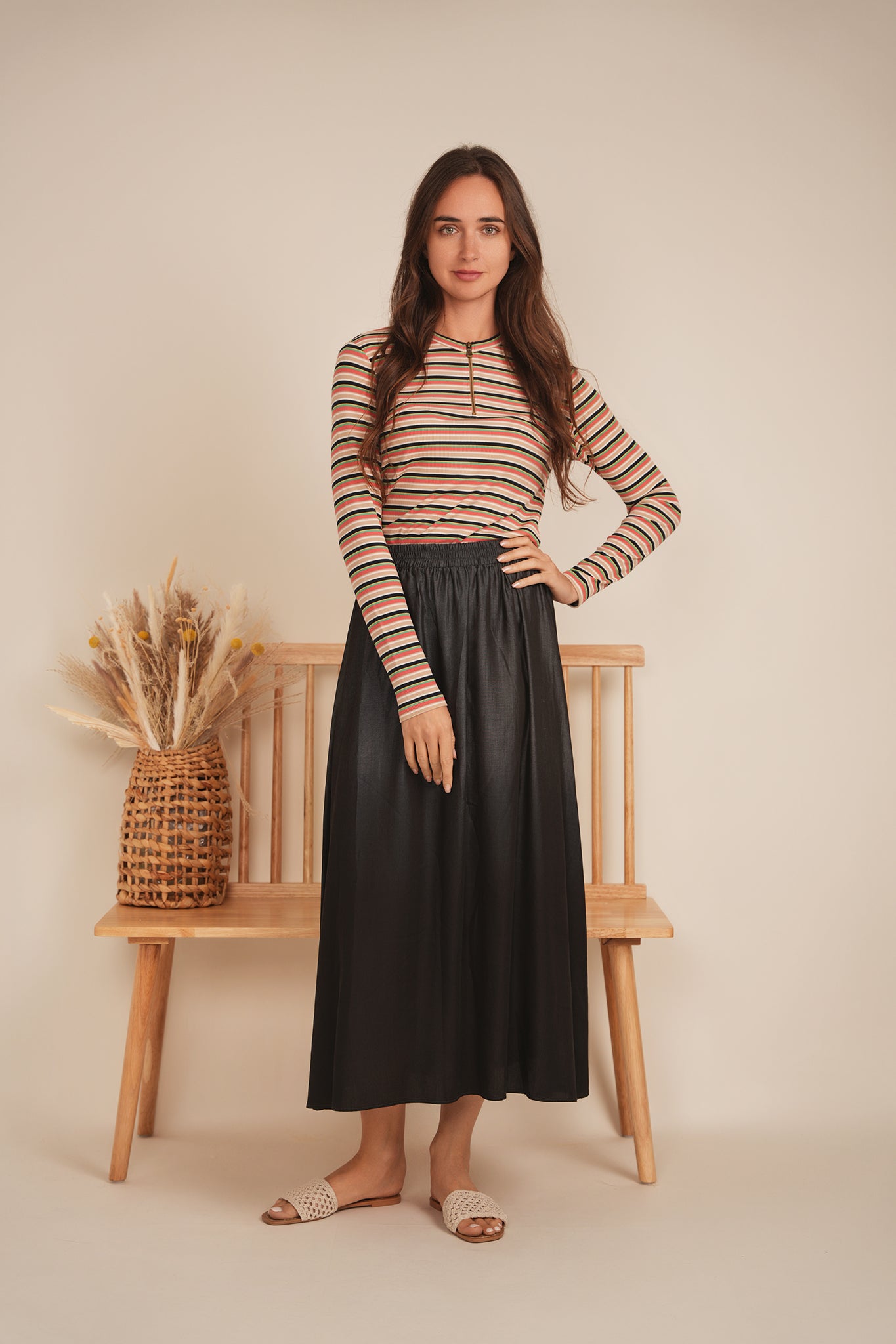 Ribbed Striped Henley Tee in by Spades