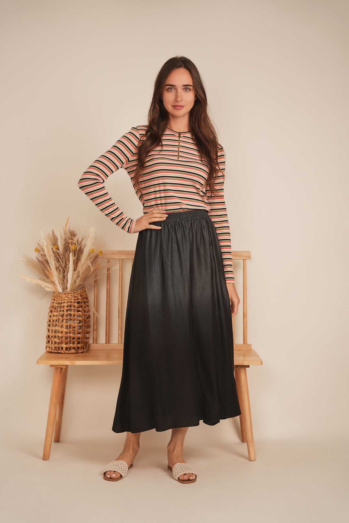 Ribbed Striped Henley Tee in by Spades