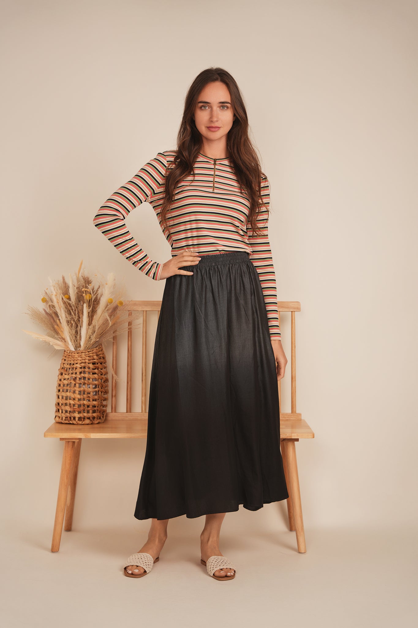 Ribbed Striped Henley Tee in by Spades