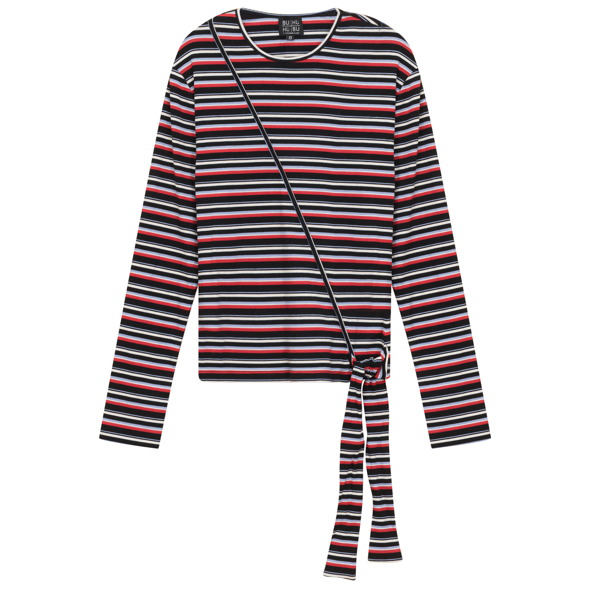 Striped Wrap Tee in Black Red by BuHu