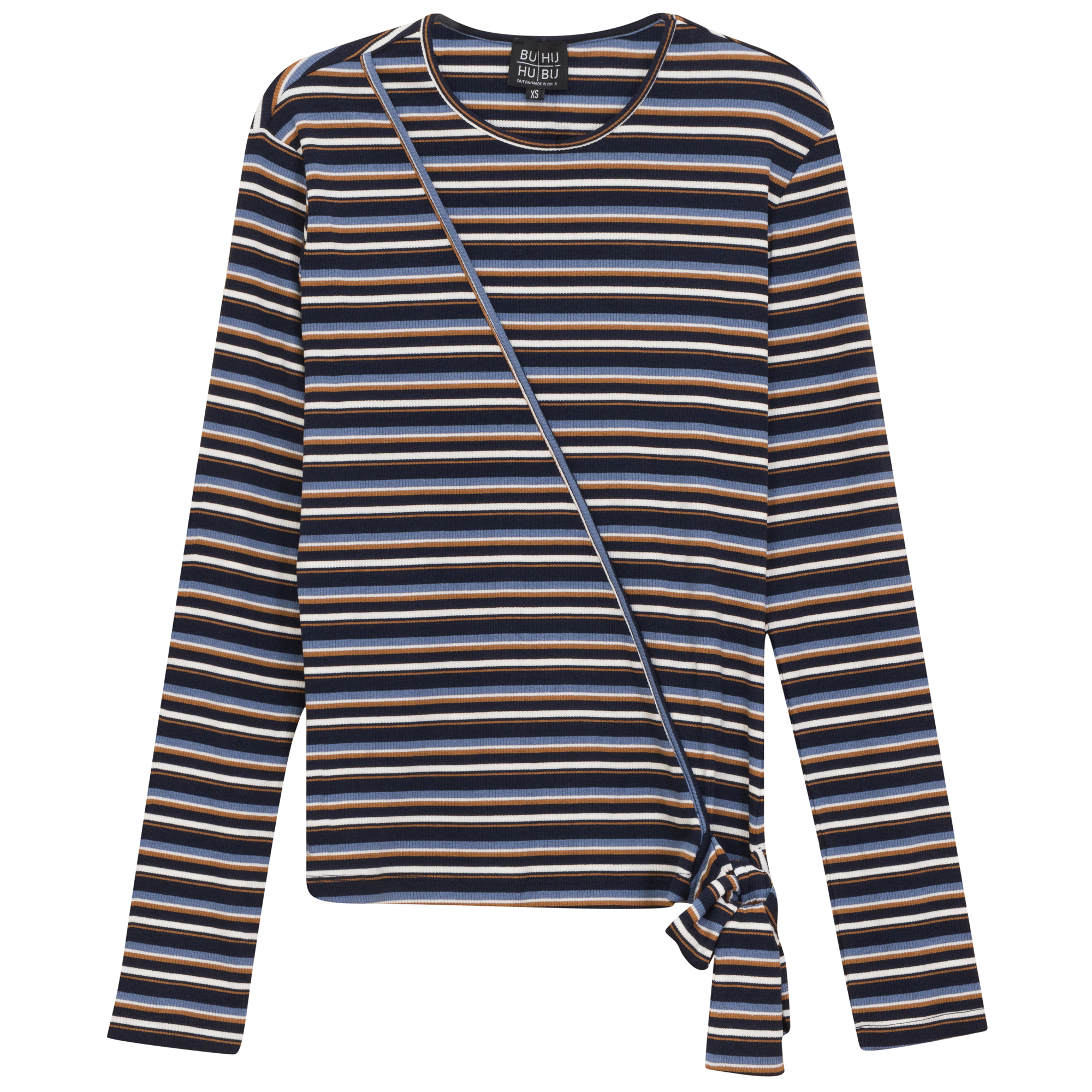 Striped Wrap Tee in Dark Denim Blue by BuHu