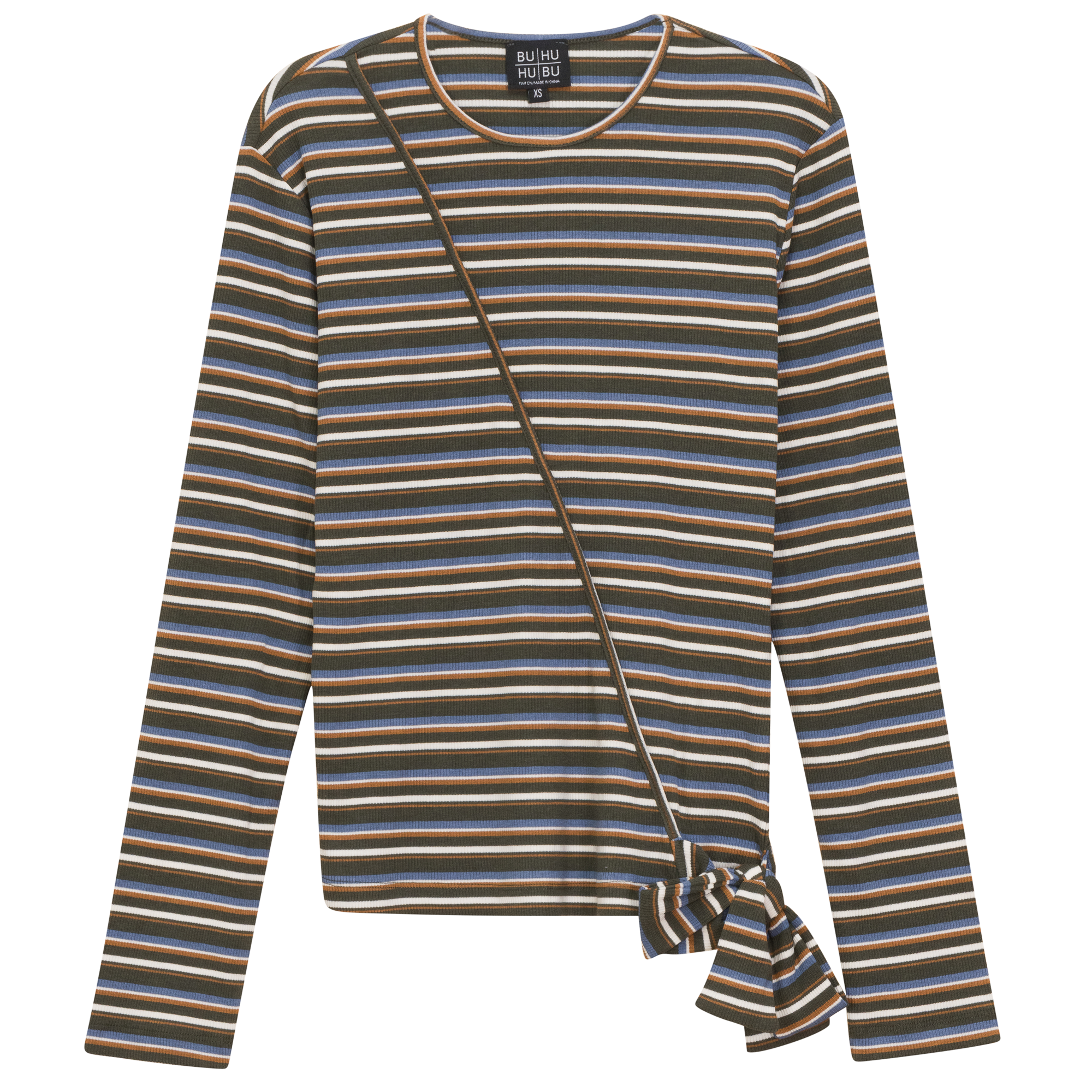 Striped Wrap Tee in Olive Blue by BuHu