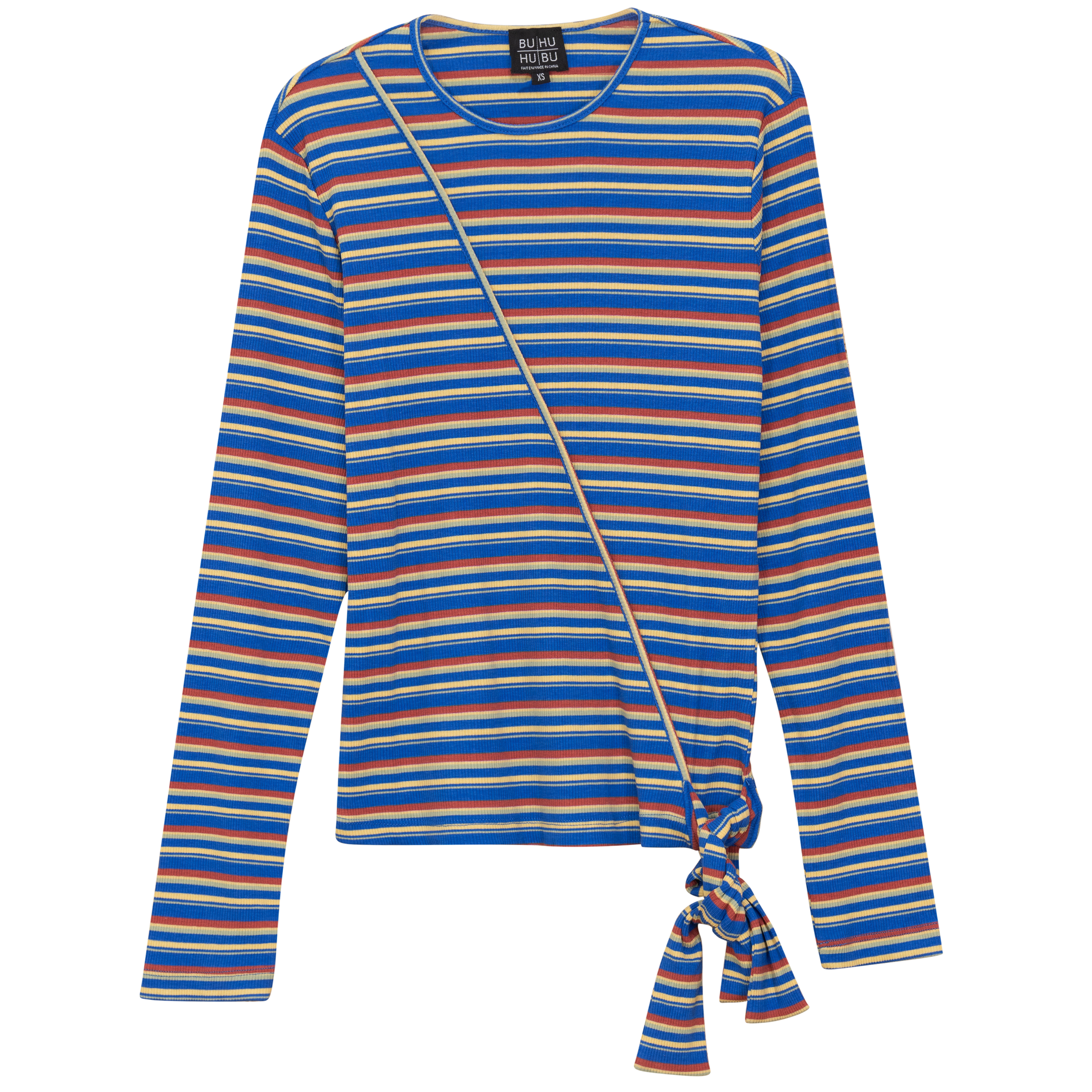 Striped Wrap Tee in Sapphire Rust by BuHu