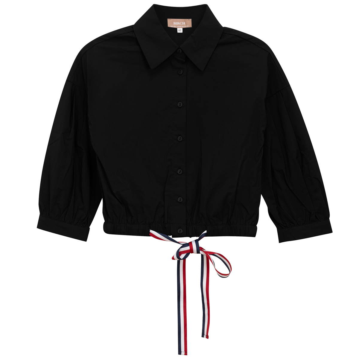 Cropped Ribbon Blouse in Black by Birch