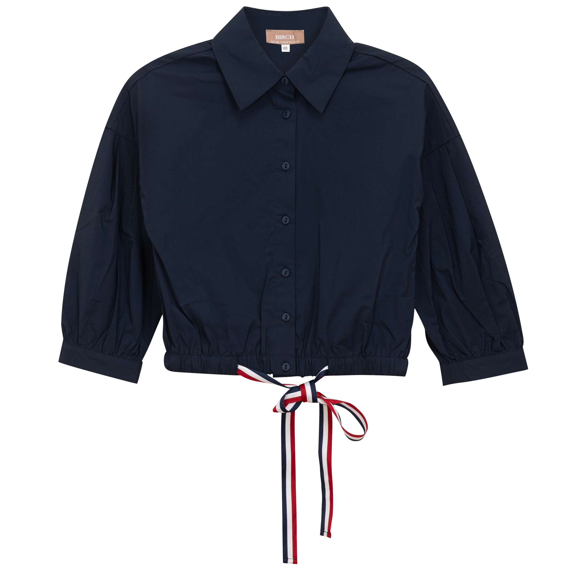 Cropped Ribbon Blouse in Navy by Birch