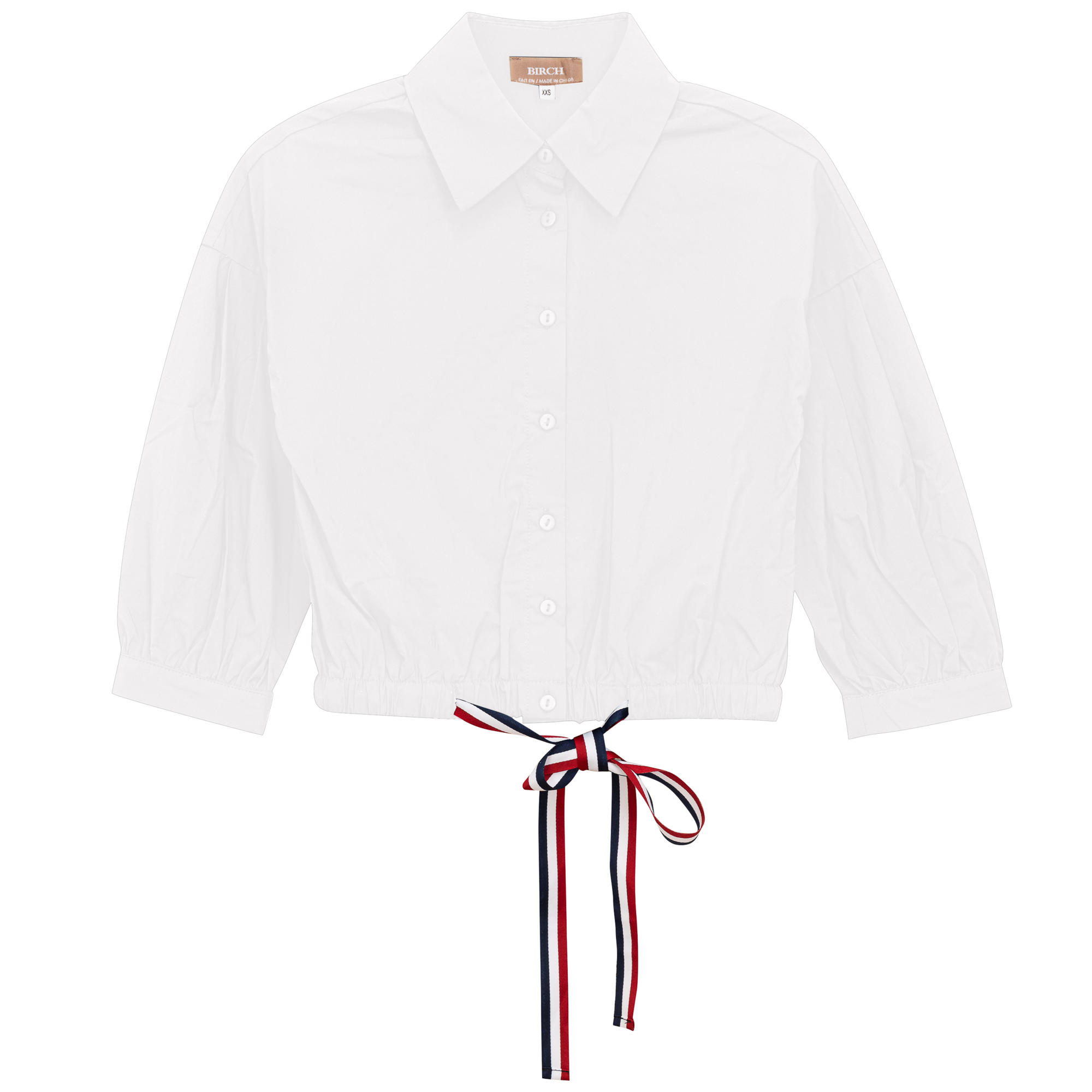 Cropped Ribbon Blouse in White by Birch