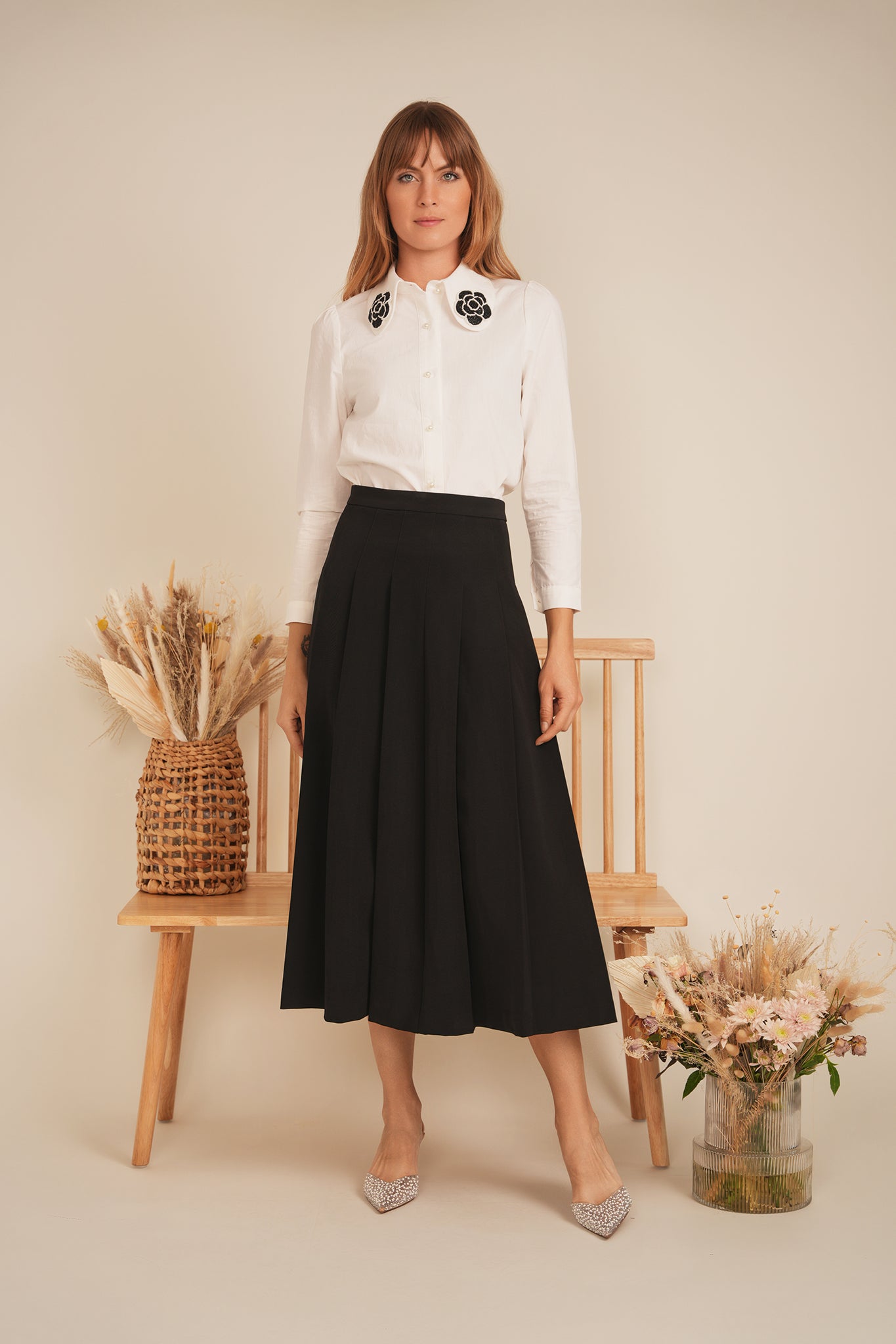 Midi A Line Crepe Skirt in by Viva K