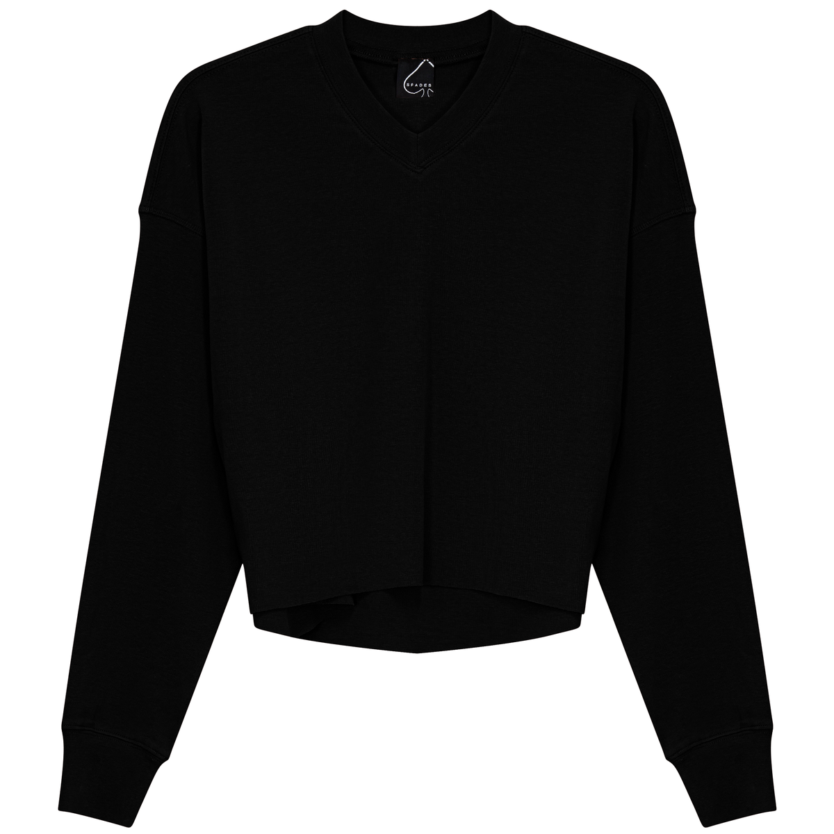 Cropped Cotton V Neck Top in Black by Spades