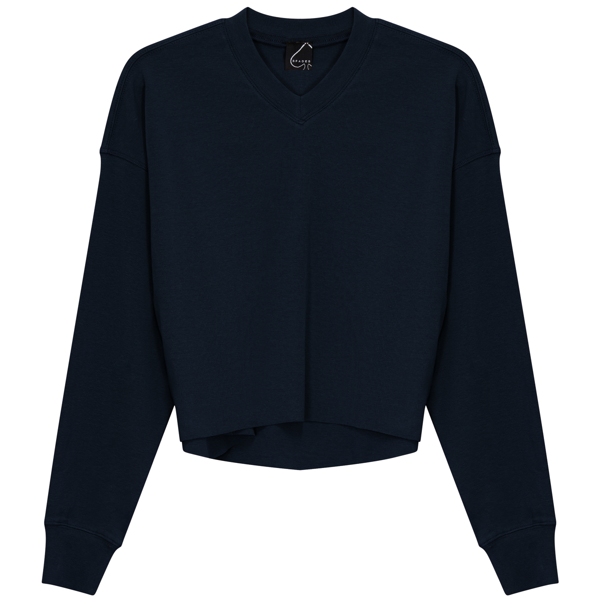 Cropped Cotton V Neck Top in Dark Denim by Spades