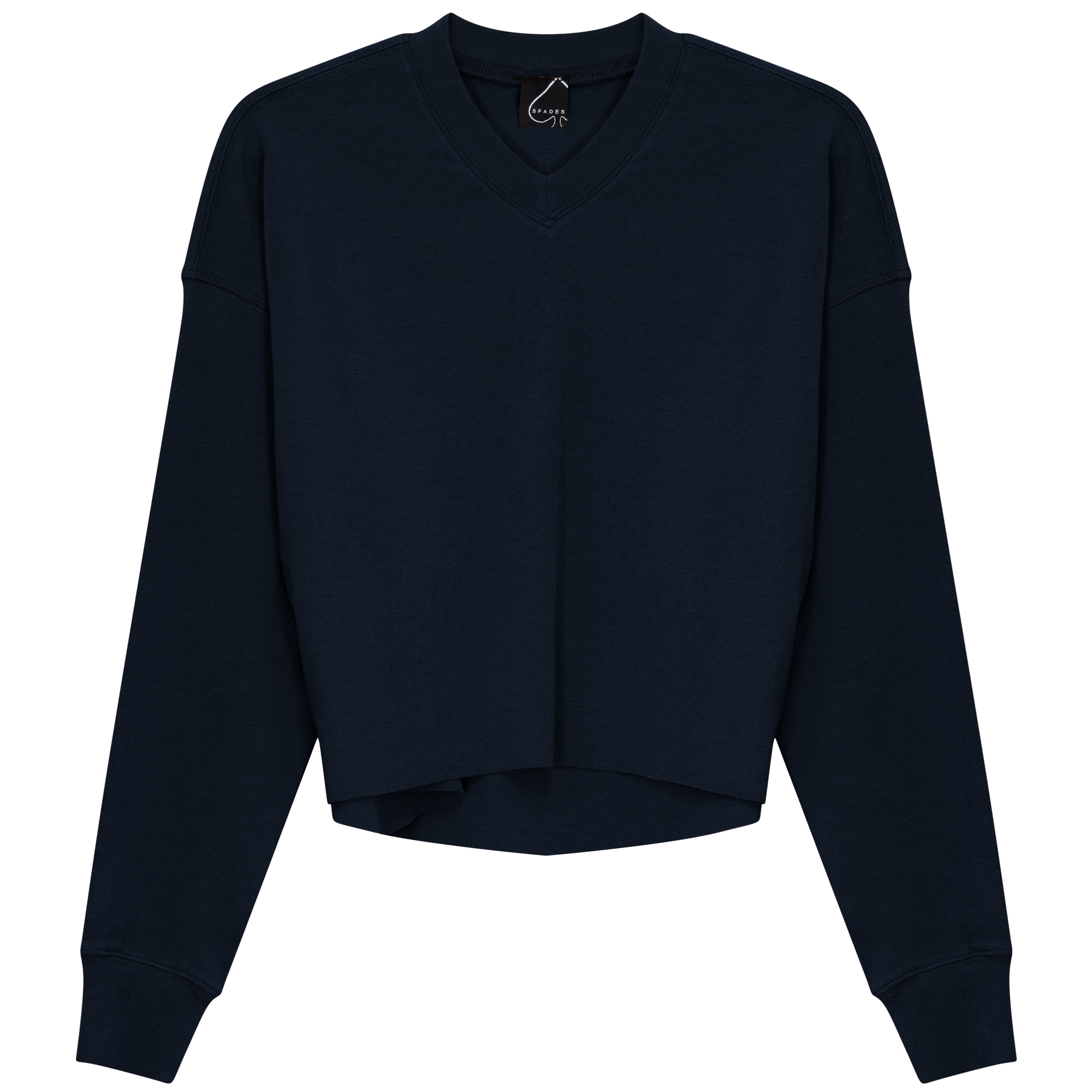 Cropped Cotton V Neck Top in Dark Denim by Spades