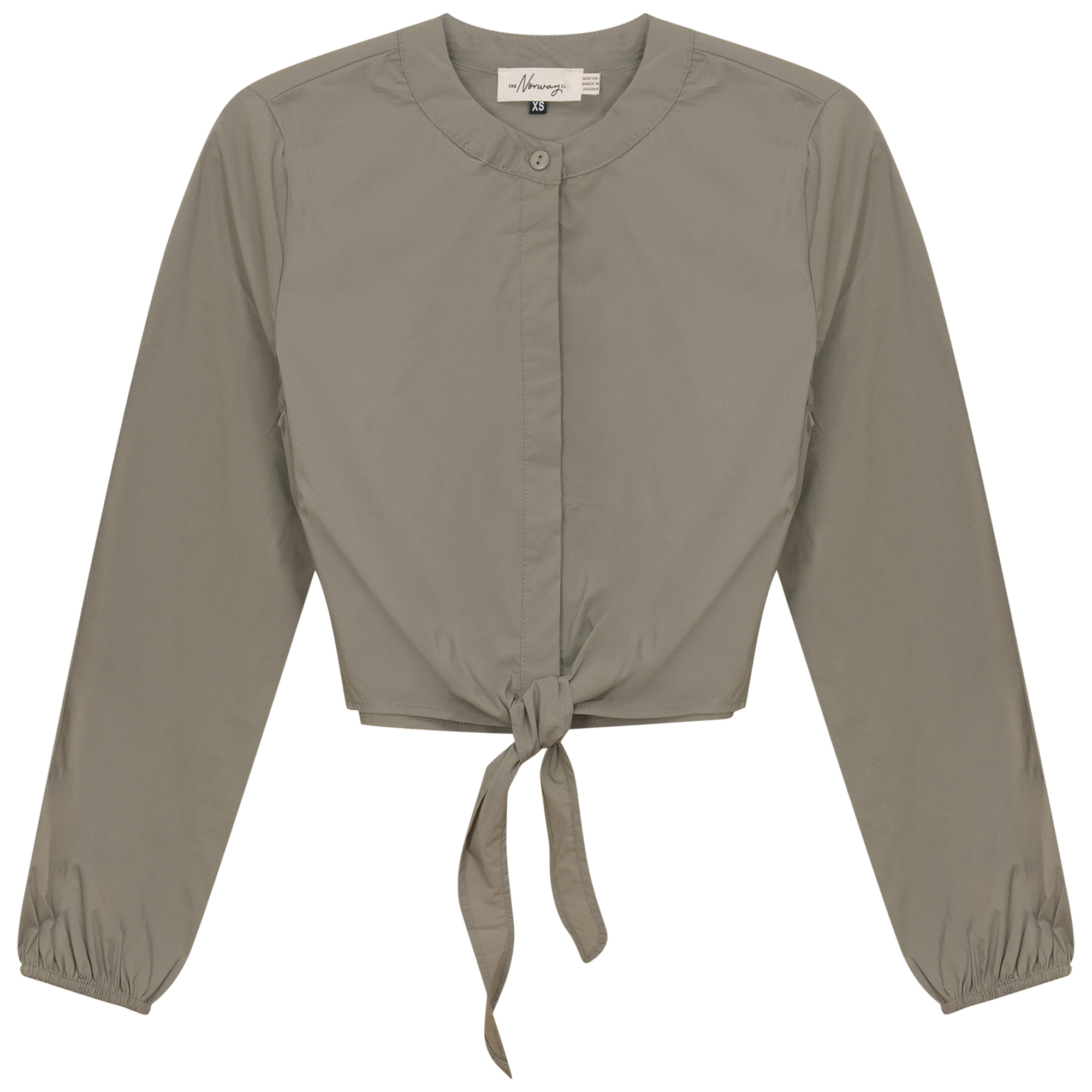 Cropped Cotton Tie Blouse in Stone by The Norway Club