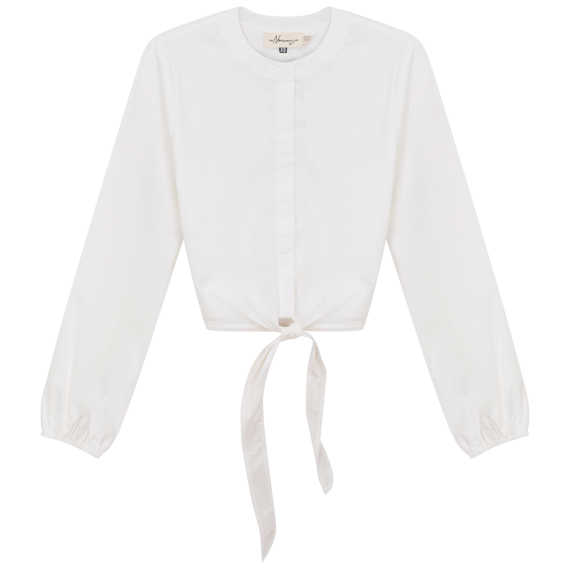 Cropped Cotton Tie Blouse in White by The Norway Club