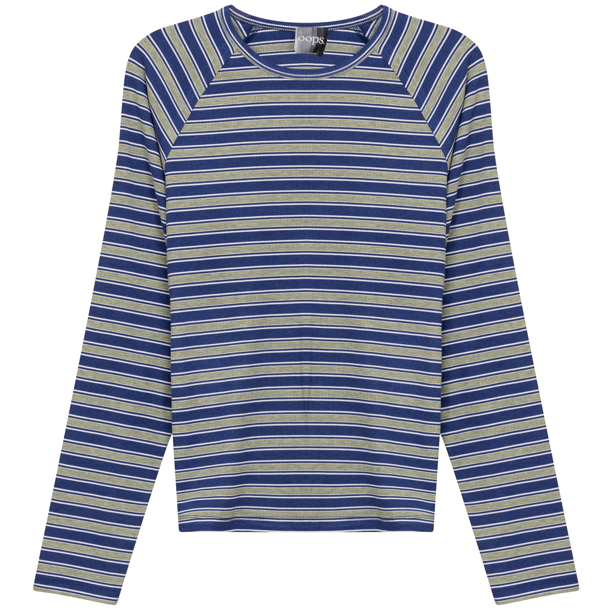 Raglan Sleeve Striped Tee in Denim Olive by Oops
