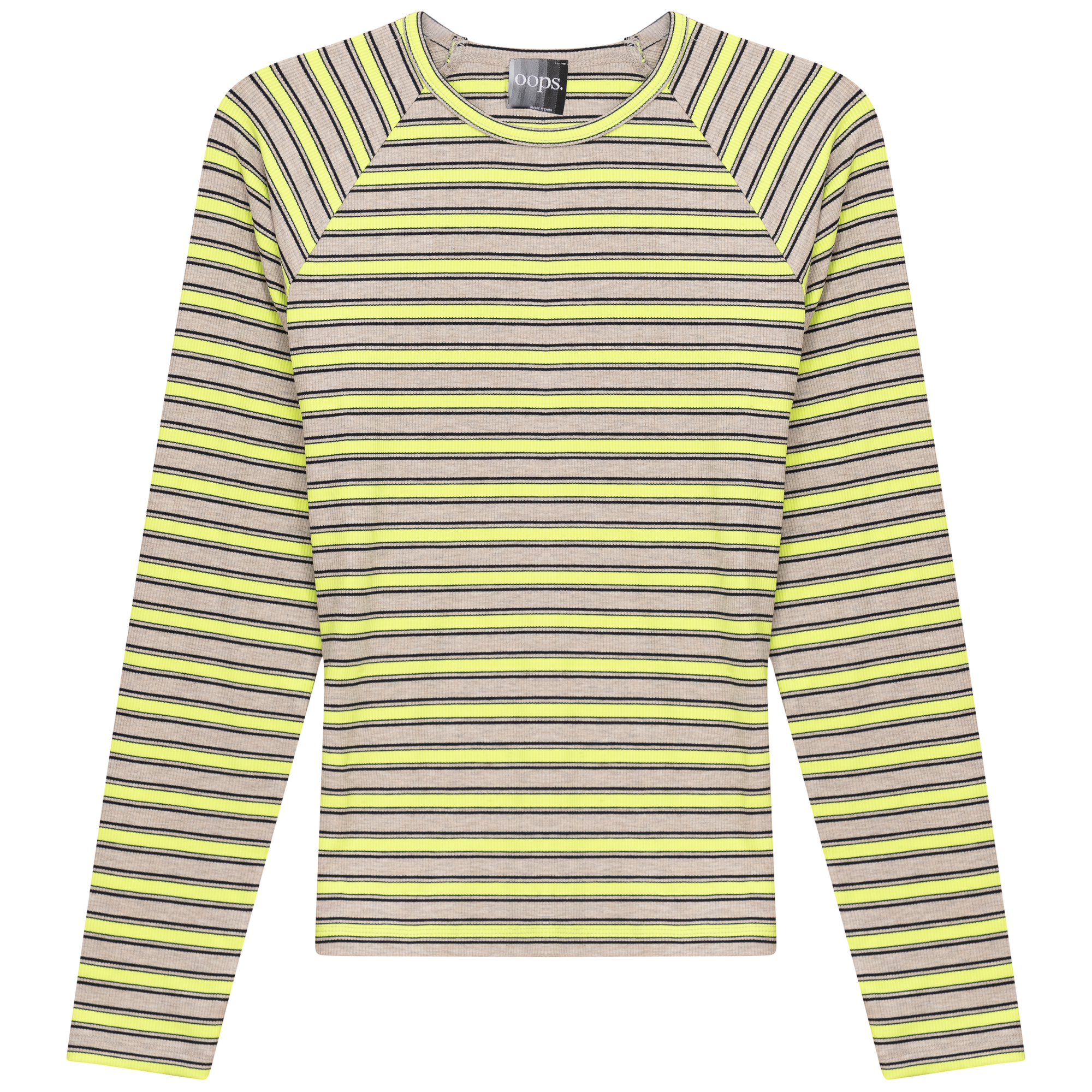 Raglan Sleeve Striped Tee in Neon Stone by Oops
