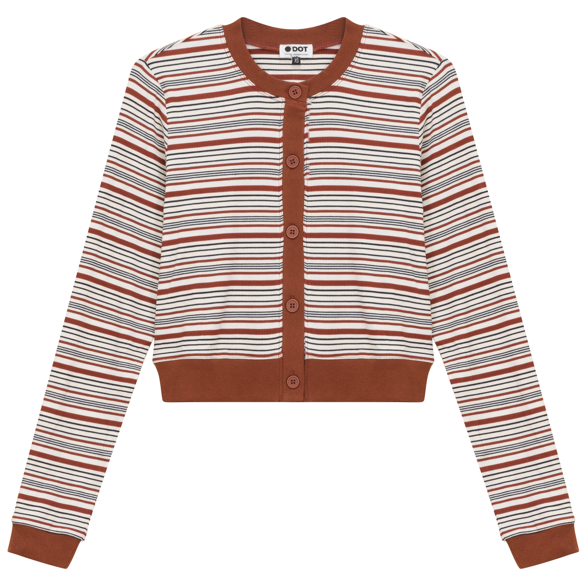 Cropped Button Down Stripped Tee in Rust Cream by Dot