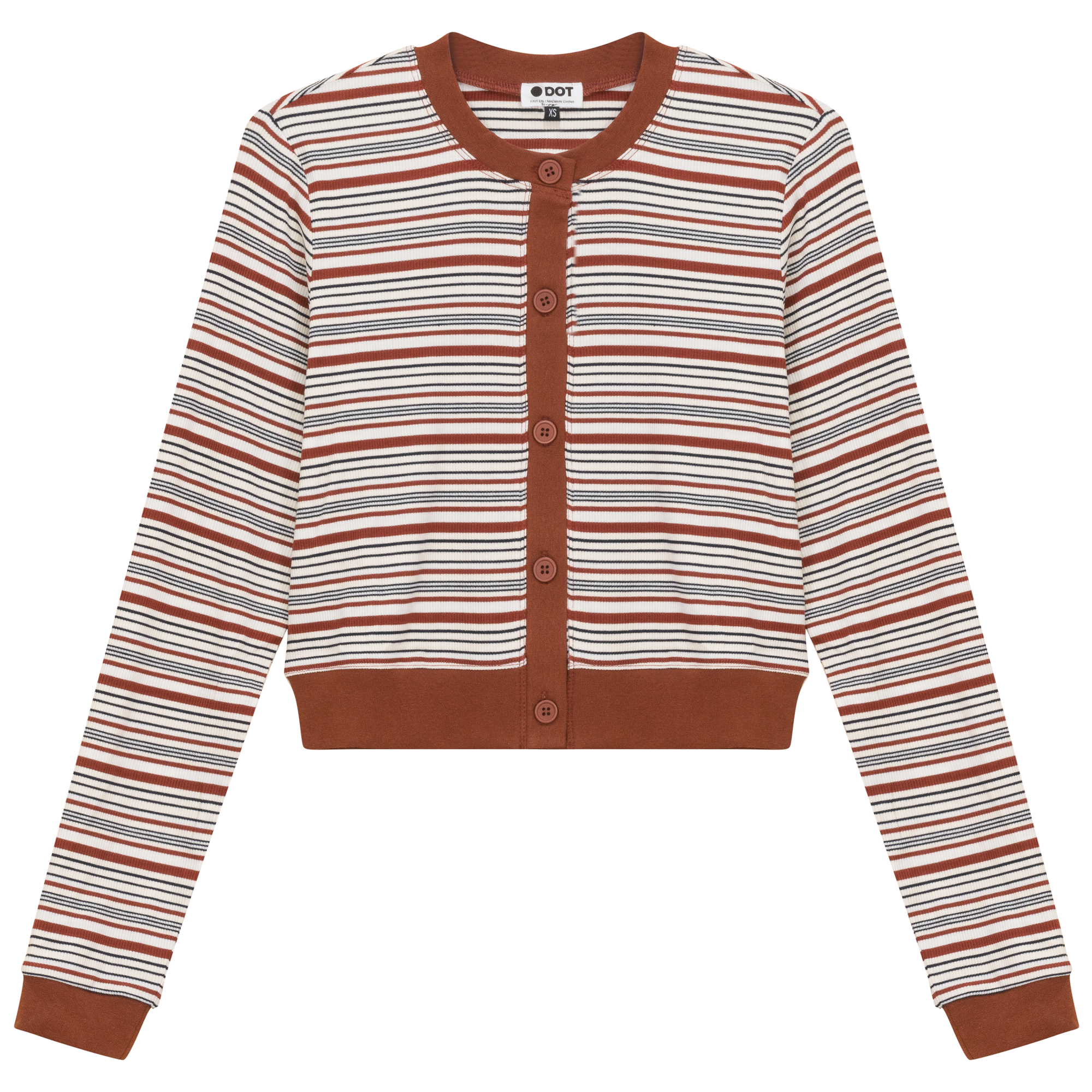 Cropped Button Down Stripped Tee in Rust Cream by Dot